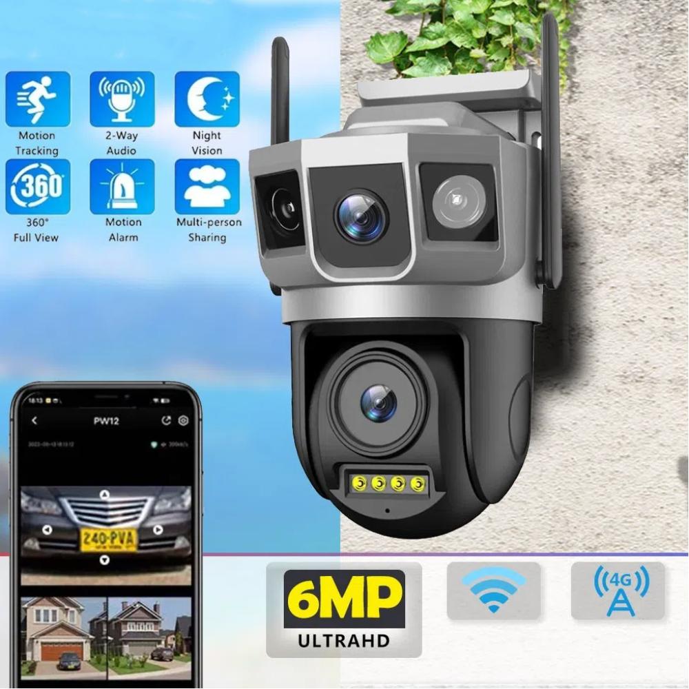 Triple Screen HD Camera Surveillance Camera 360° Panoramic Outdoor Day and Night Full Color Camera AI Auto Tracking Mobile Remote Wireless Camera CCTV