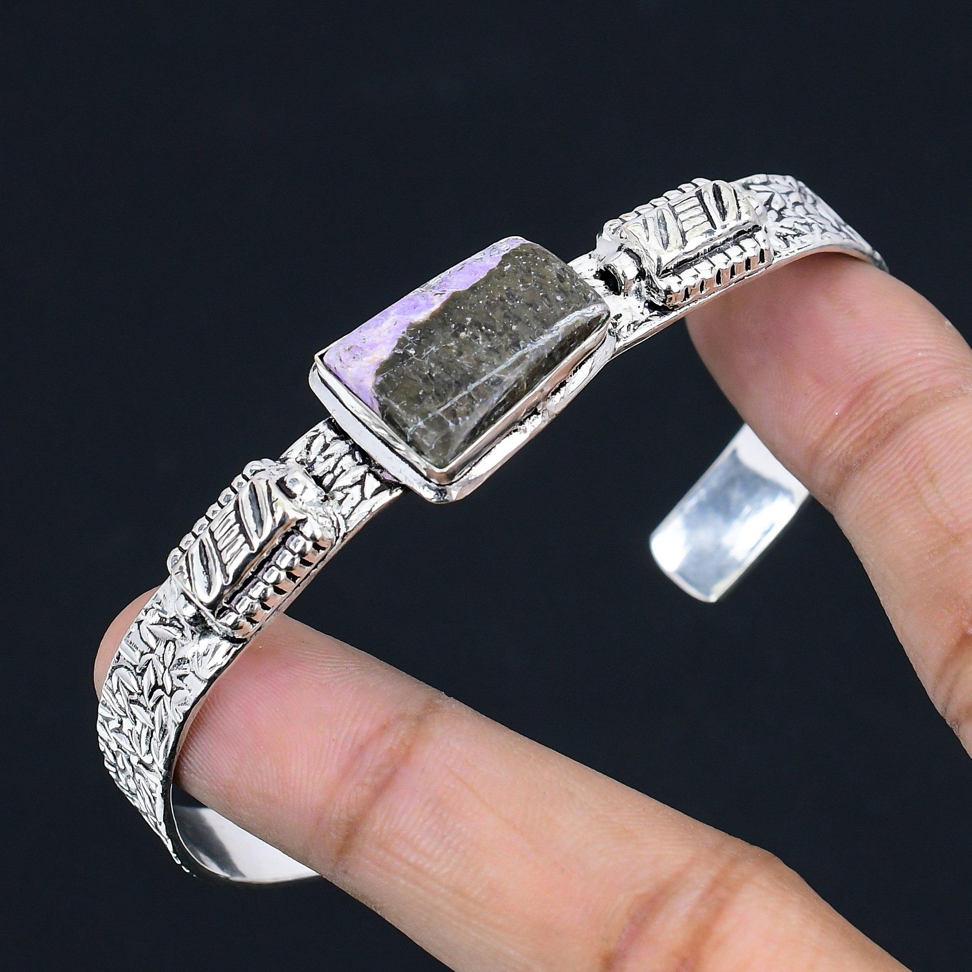 Cadeau Pour Elle Bracelet en Argent Sterling 925 avec Pierre Naturelle Purpurite Réglable