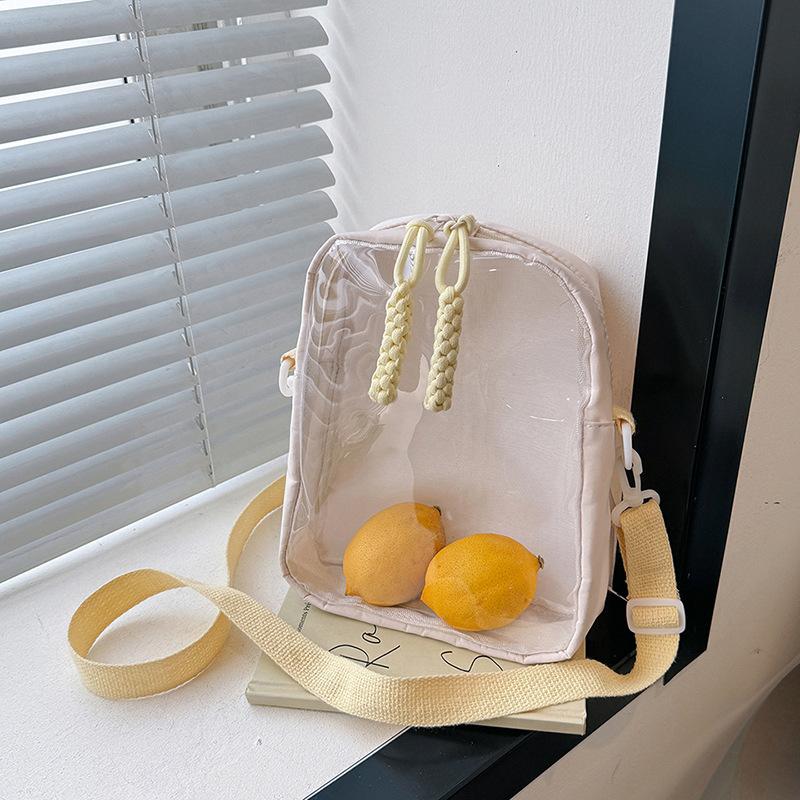 Casual Cute Transparent Crossbody Bag Wide Shoulder Strap Solid Color Nylon Canvas Shoulder Bag