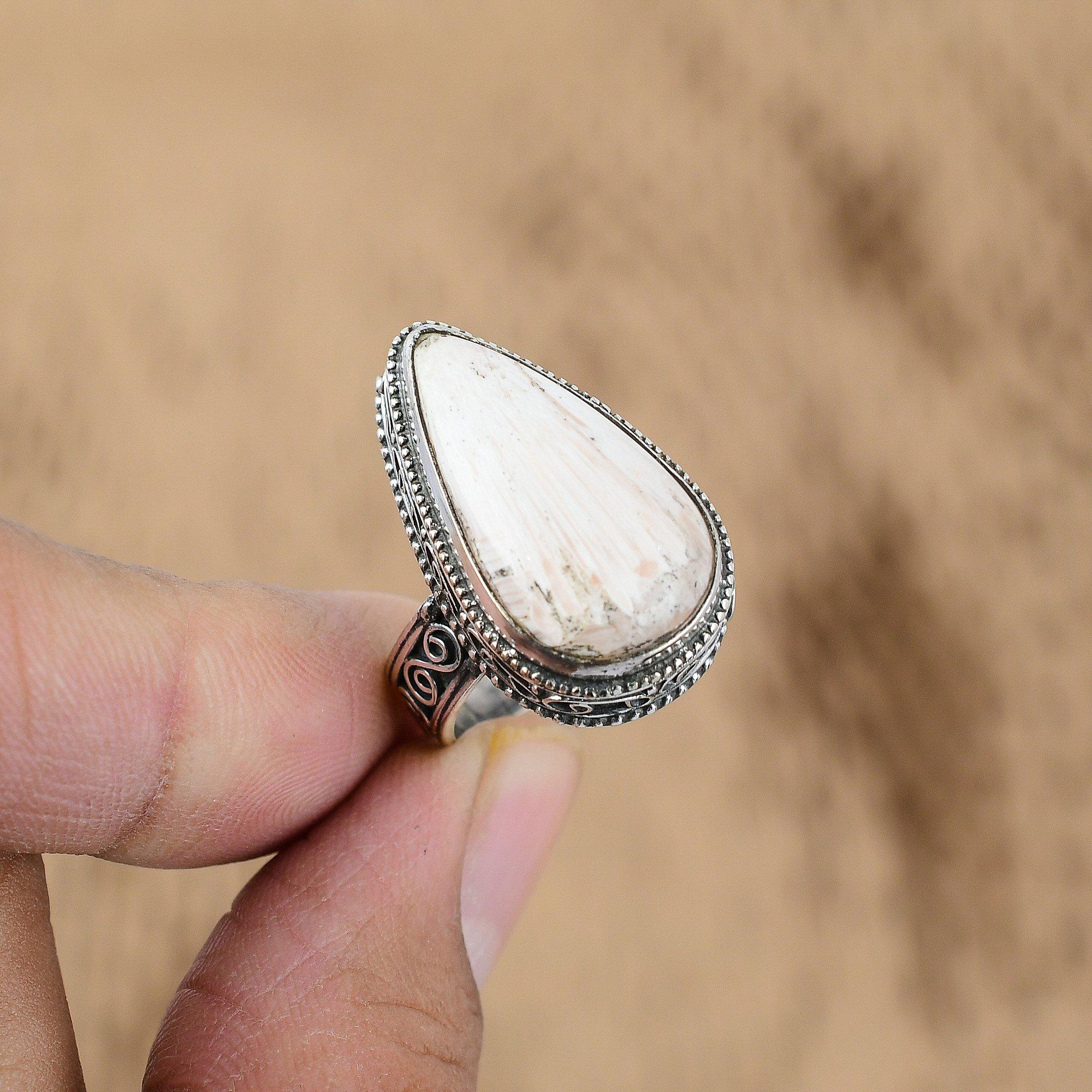 Natural Scolecite Gemstone Multi Stone Vintage Ring Size 8.5 925 Sterling Silver