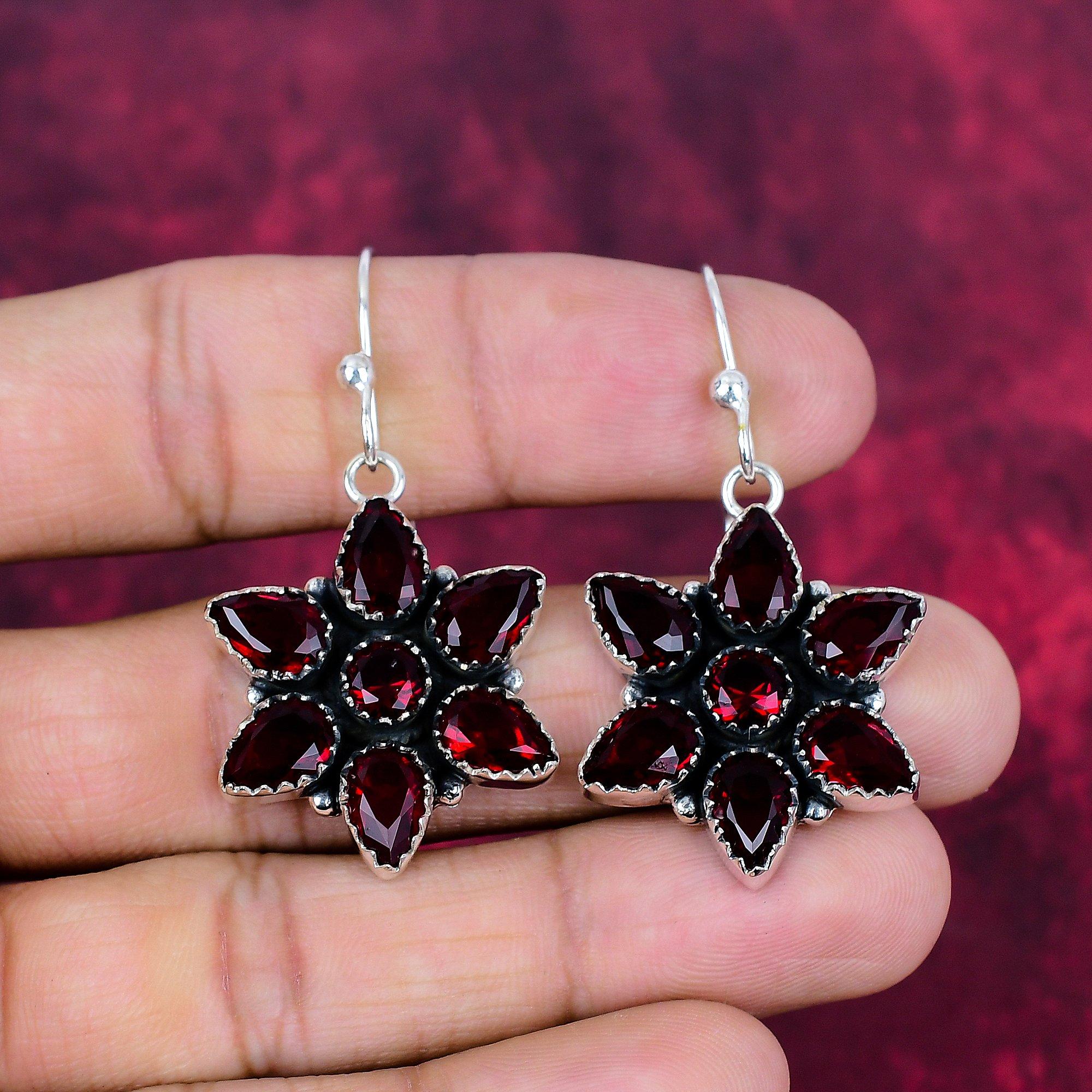 Garnet Earrings, 925 Solid Sterling Silver Gemstone Jewelry, Handmade Earrings, For Thanksgiving