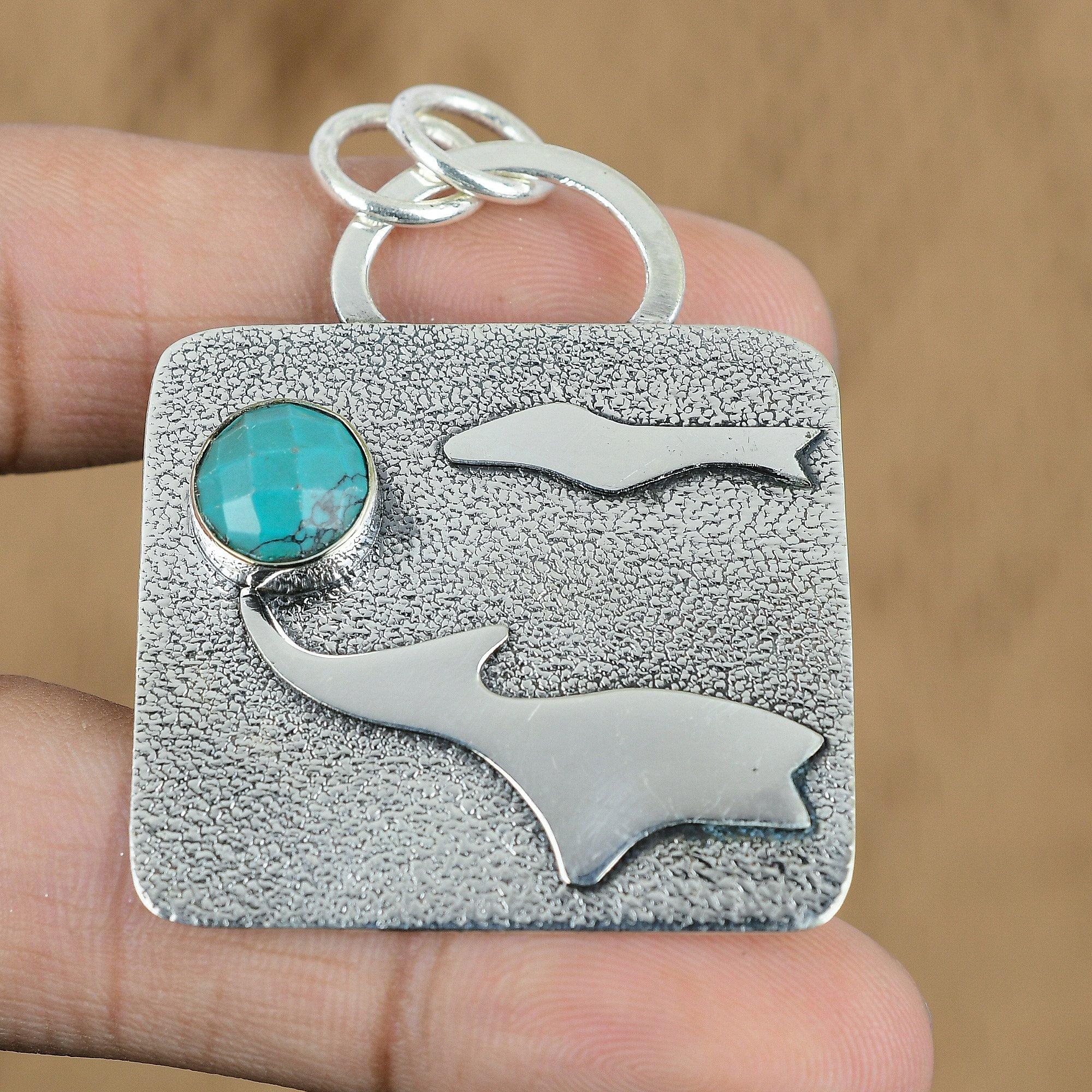 Wedding Gift For Her 925 Silver Natural Santa Rosa Turquoise Gemstone Pendant