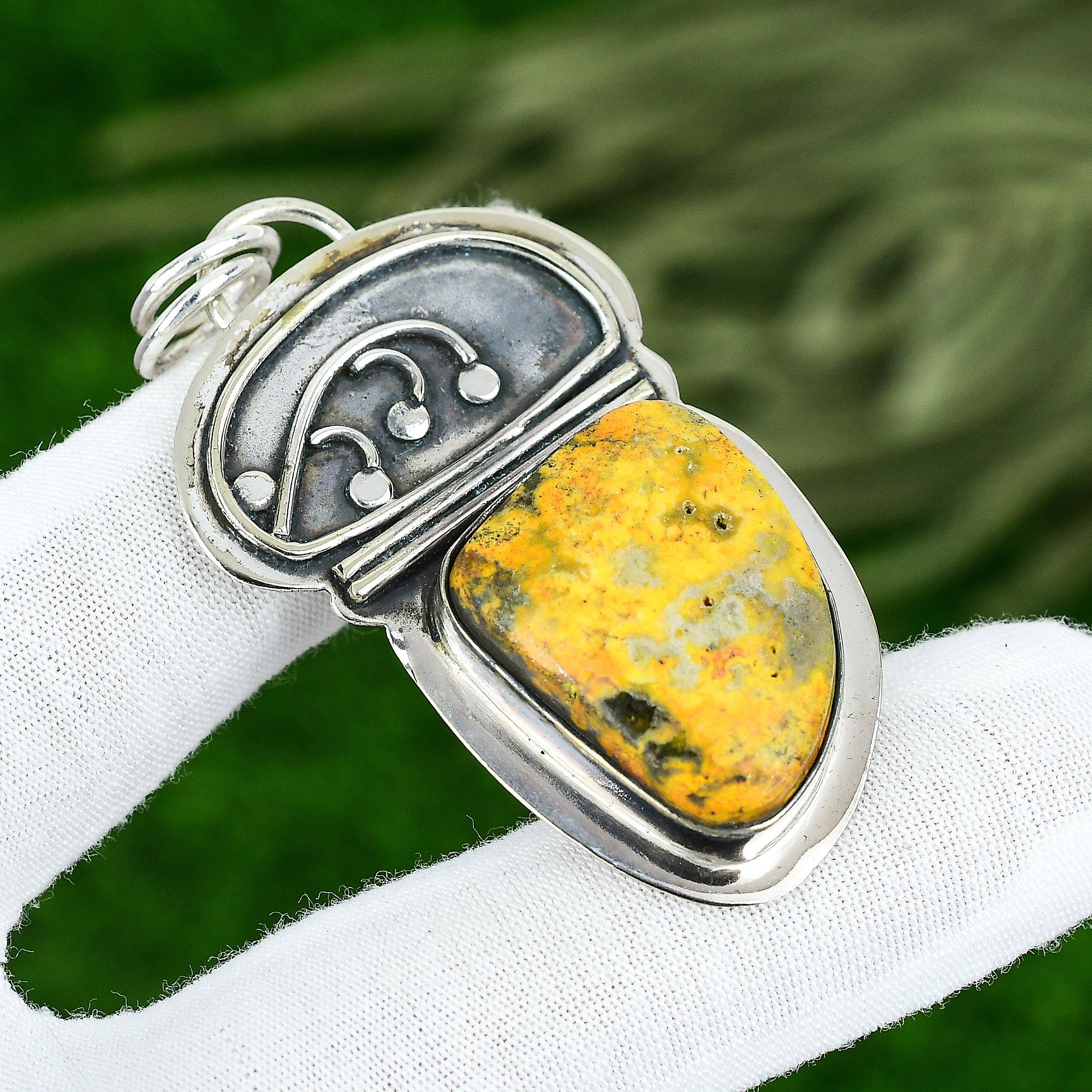 Mothers day Sale Sterling Silver Bumble Bee Jasper Stone Bezel Pendant Jewelry