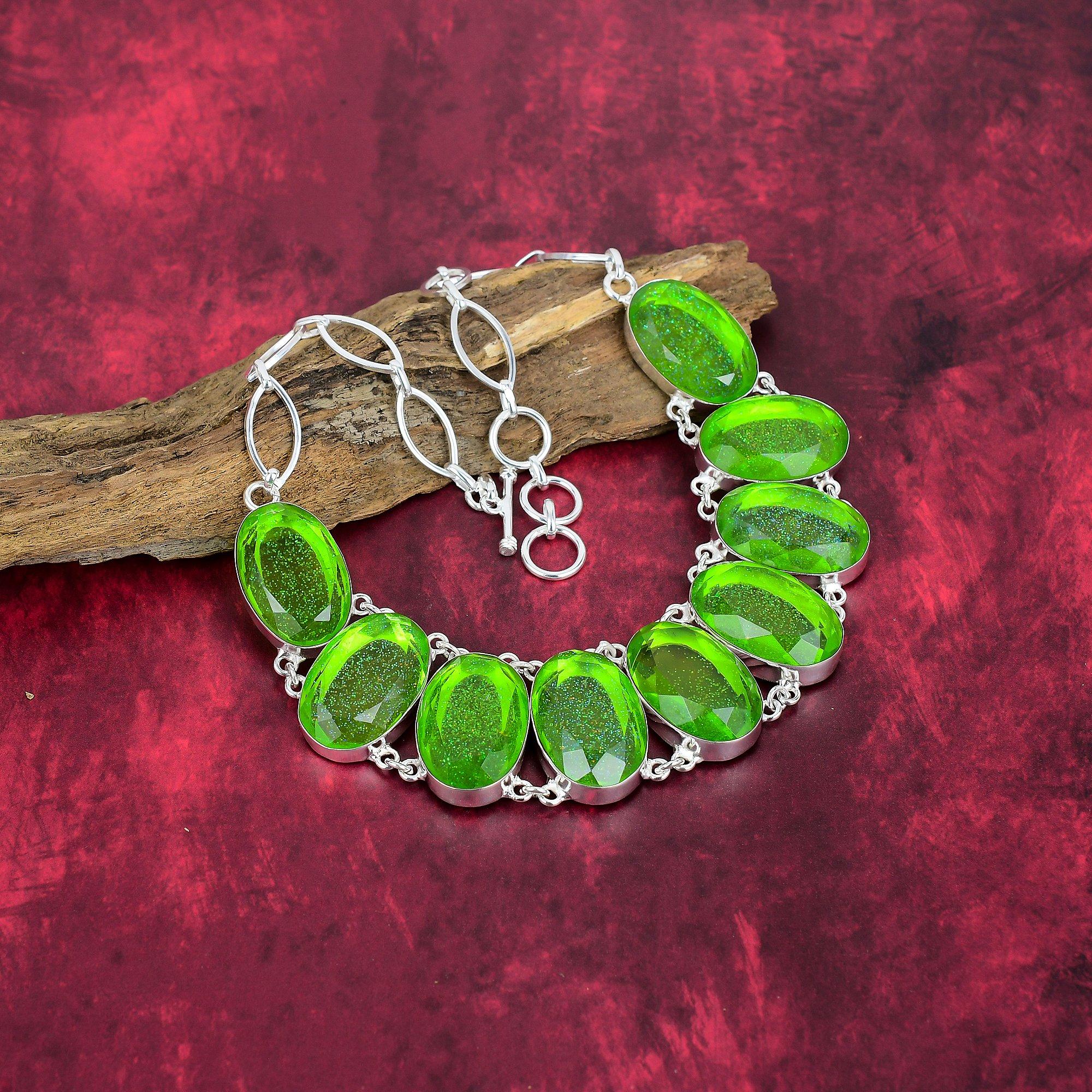 Green Triplet Opal 925 Solid Sterling Silver Necklace, Handmade Gemstone Necklace Jewelry, Gifts For Wife Brand New Necklace