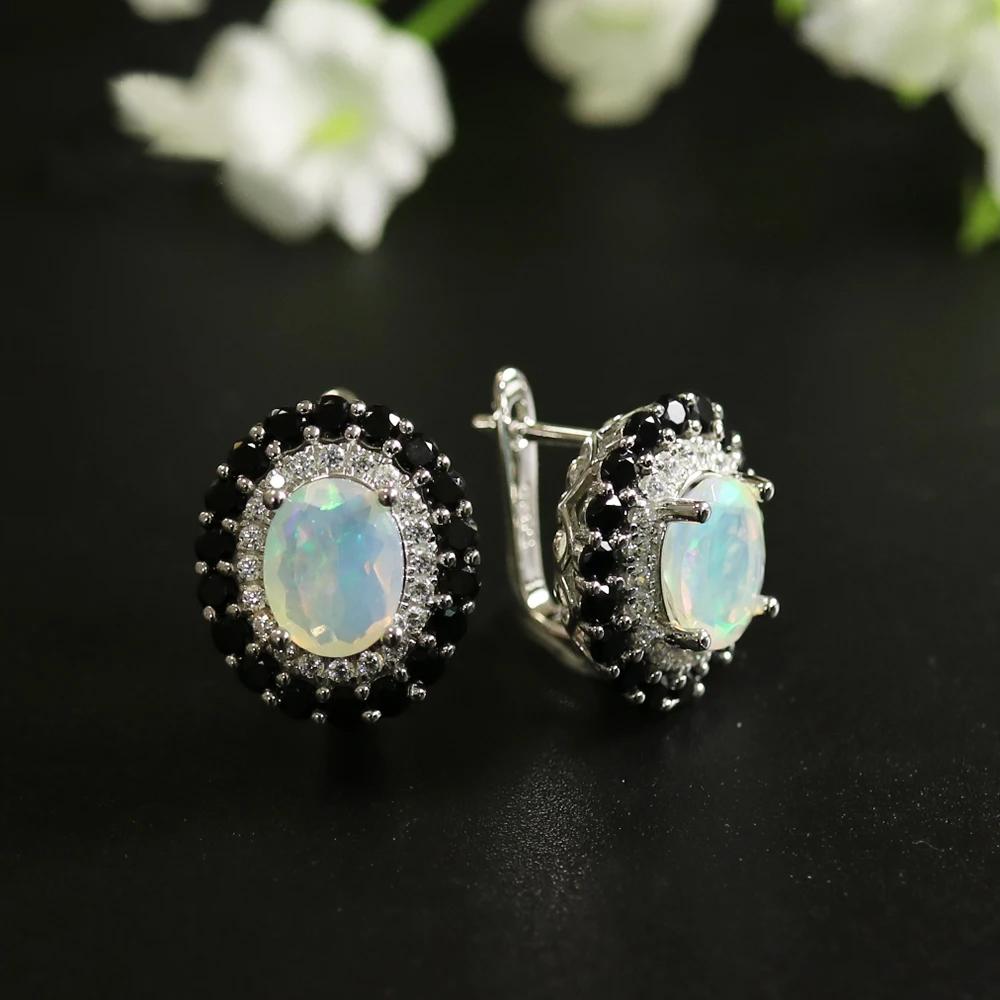 Bolai luz luxo multi-cor natural opala gem brincos lindas senhoras jóias finas aniversário usar presente