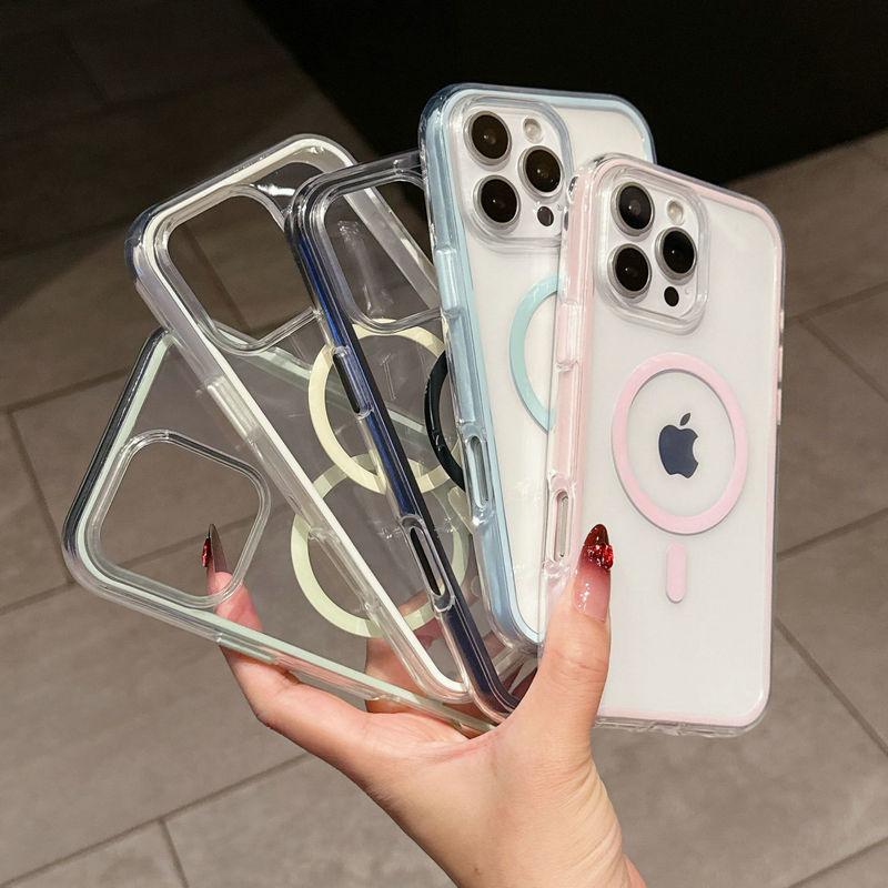 Magnetic Clear Colorful TPU Transparent Flexible Soft Case Protective Back Cover for iPhone 16 15 14 13 12 11 Pro Max