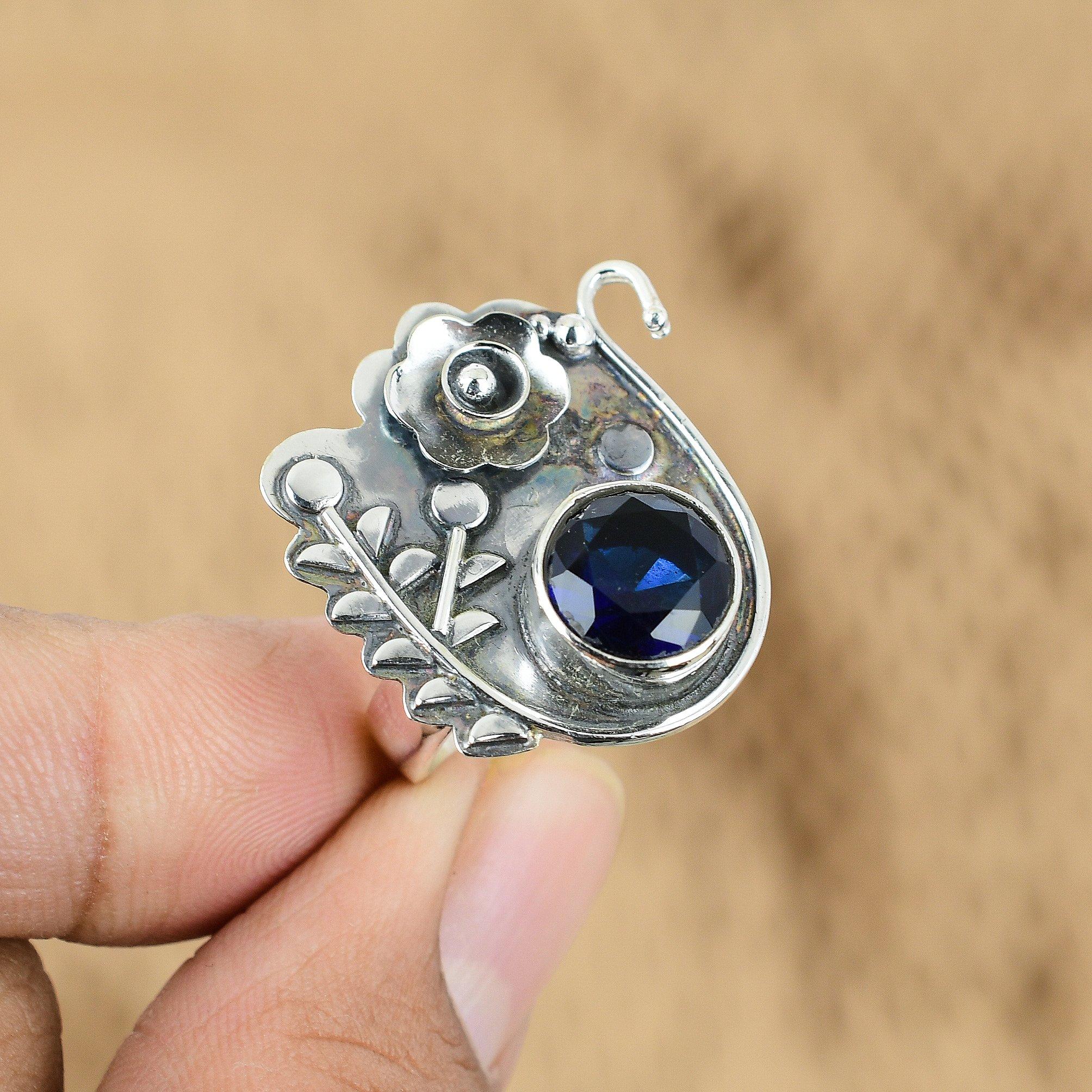 925 Sterling Silver Oval Tanzanite Quartz Gemstone Flower Unique Promise Ring