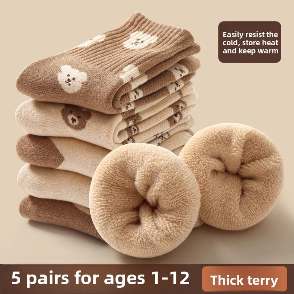 5pairs/1 Set Girls Cute Cartoon Mid Calf Socks Korean Princess Style Kids Versatile Winter