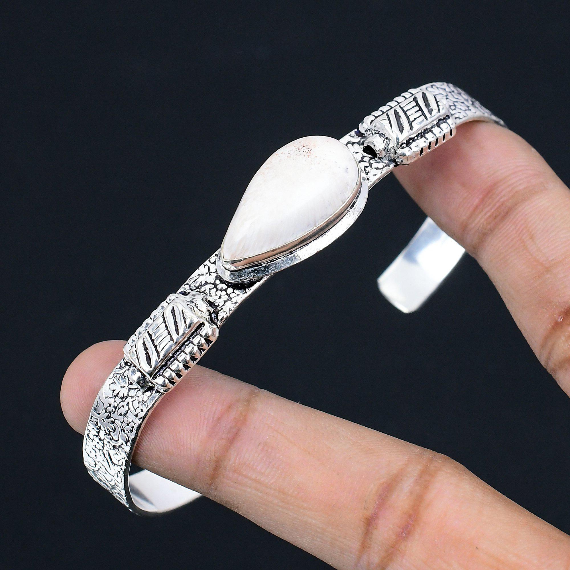 Offre Spéciale Journée des Sœurs Bracelet Jonc d'Engagement en Argent Sterling 925 avec Pierre Scolecite