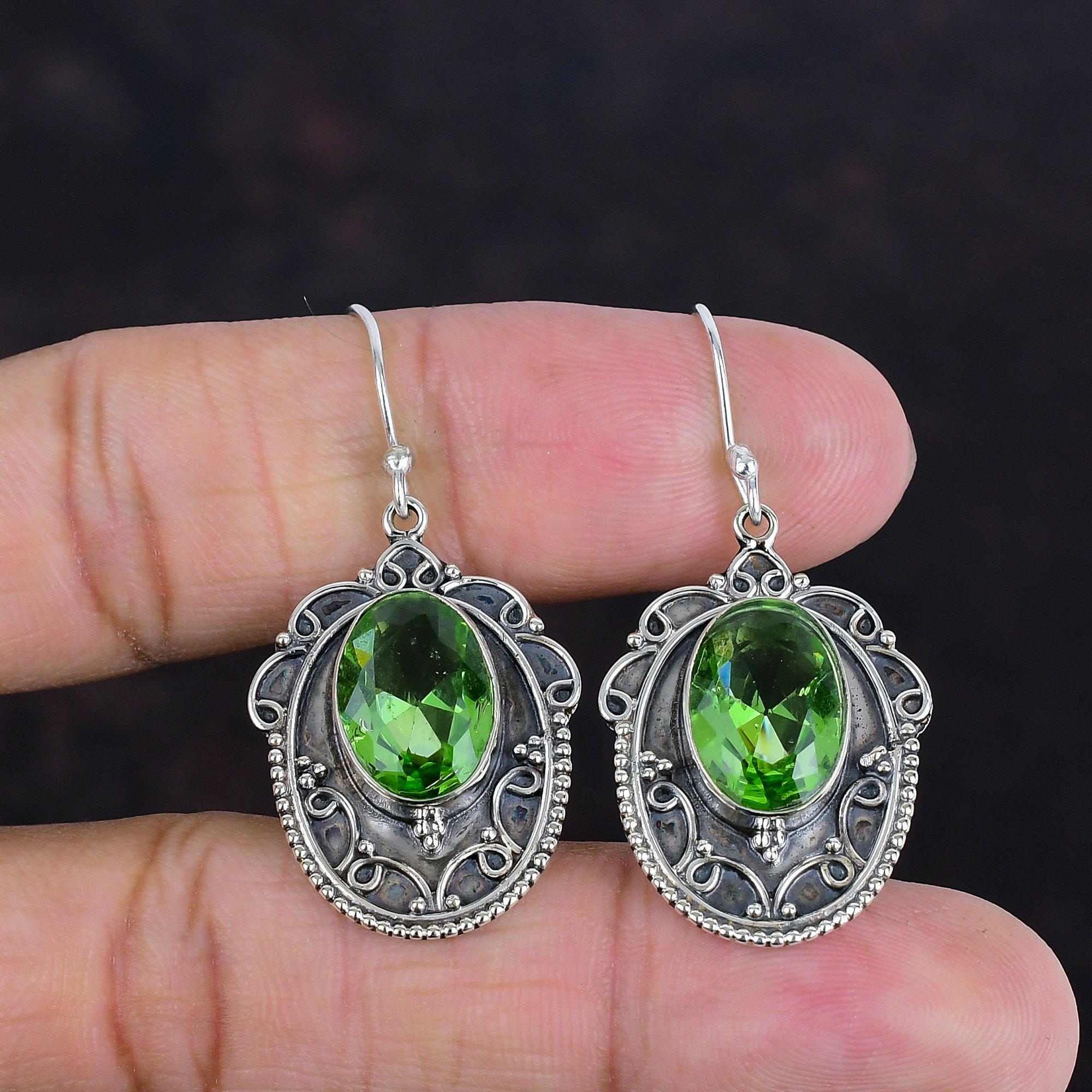 Faceted Green Amethyst Earring Real Gemstone Earrings 925 Sterling Silver Earring Handmade Jewelry Vintage Dangle Earring Anniversary Gifts