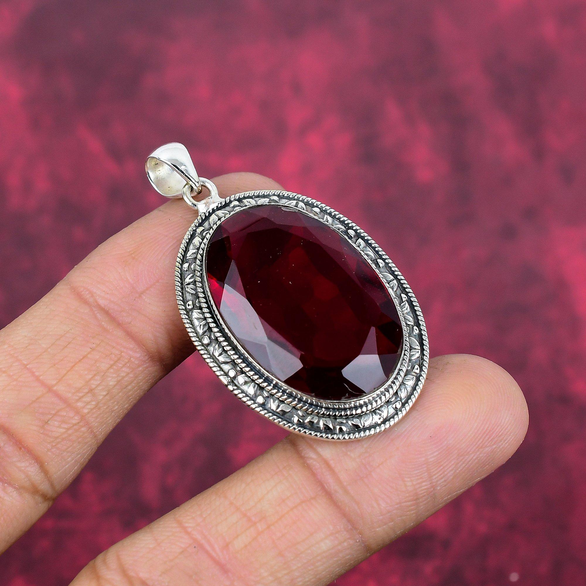 Red Garnet Jewelry, 925 Solid Sterling Silver Pendant, Handmade Gemstone Jewelry Pendant For Memorial Day