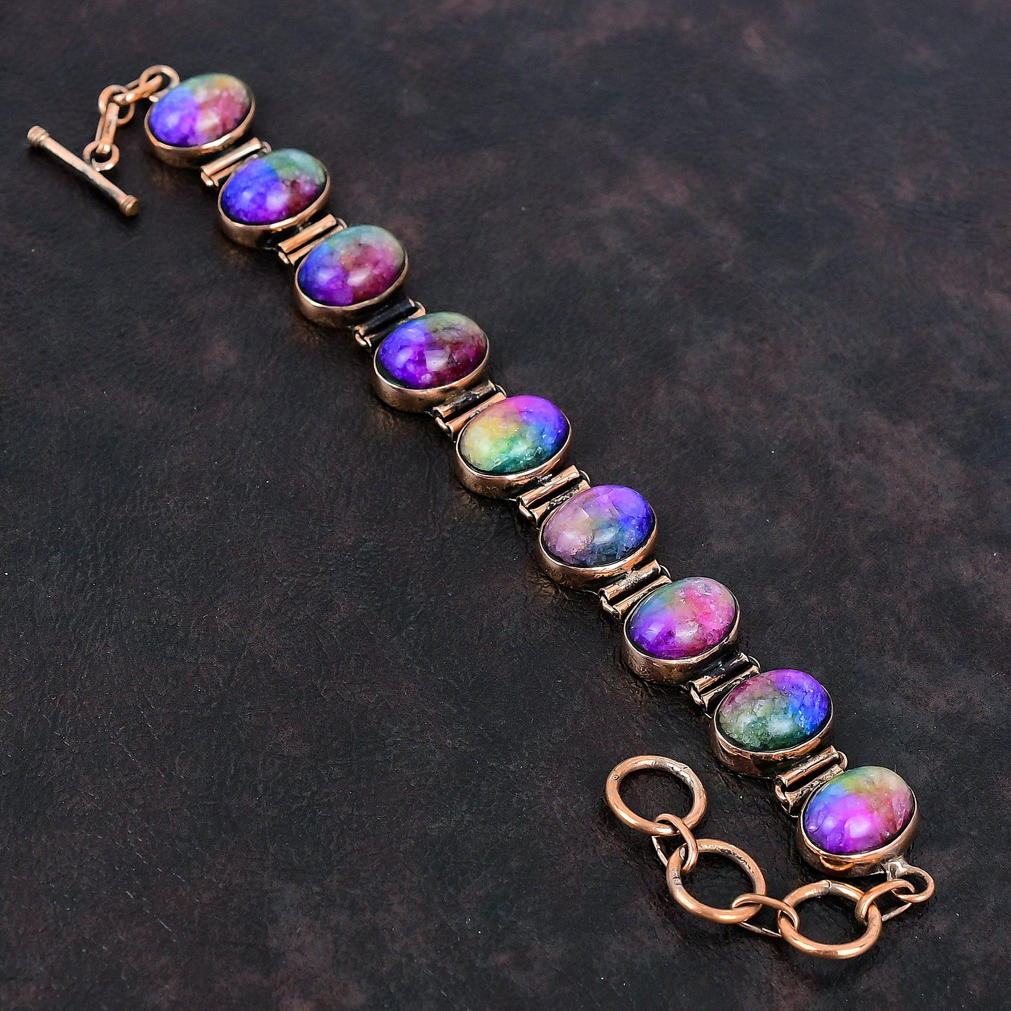 Rainbow Solar Quartz Druzy Bracelet Copper Bracelet Adjustable Chain Bracelet Gemstone Copper Jewelry Handmade Bracelet Anniversary Gifts