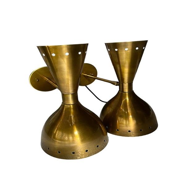 Gold Double Italian Diablo Wall Sconce Brass Mid-Century Modern Wall Lighting Fixture Vanity Bedroom