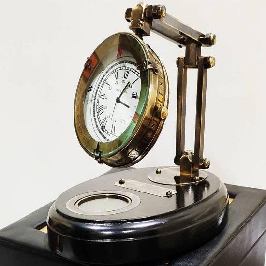 Brass Spencer Clock with compass , nautical tabletop clock, brass desktop and shelf clock, nautical gifts , Christmas gifts, replica
