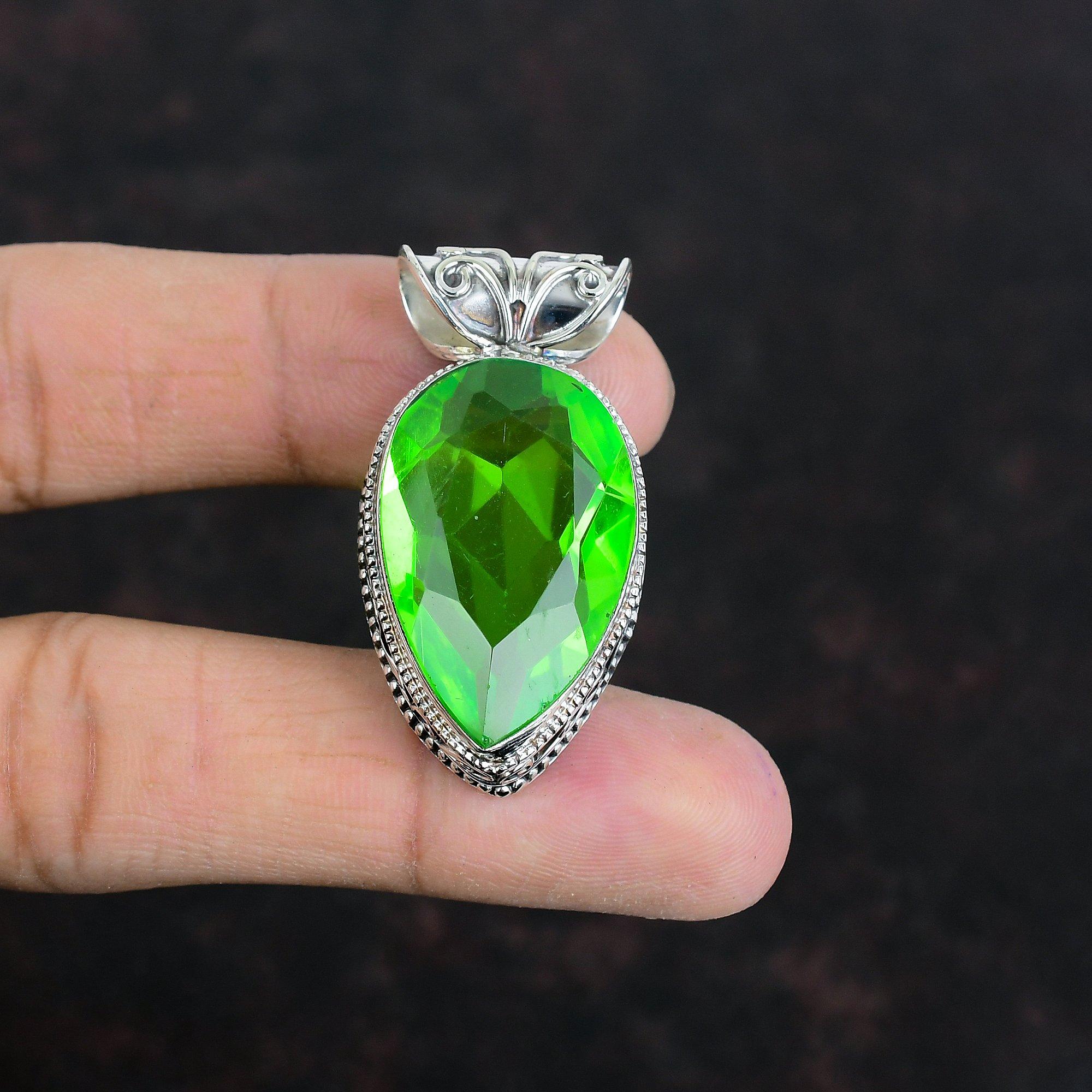 Faceted Green Amethyst Pendant Natural Gemstone Jewelry Vintage Pendant 925 Sterling Silver Pendant Handmade Brand New Jewelry Gifts For Him