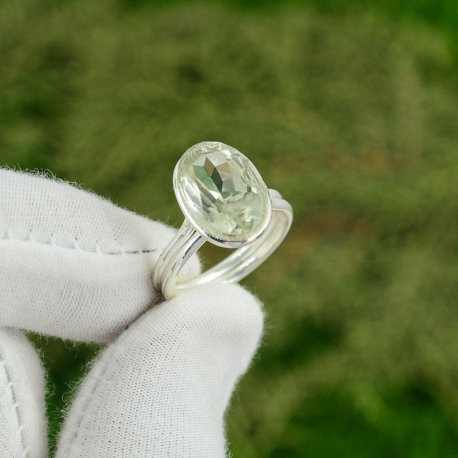 Friendship Day Sale Green Amethyst Gemstone Stackable Bezel Ring 925 Silver US 7