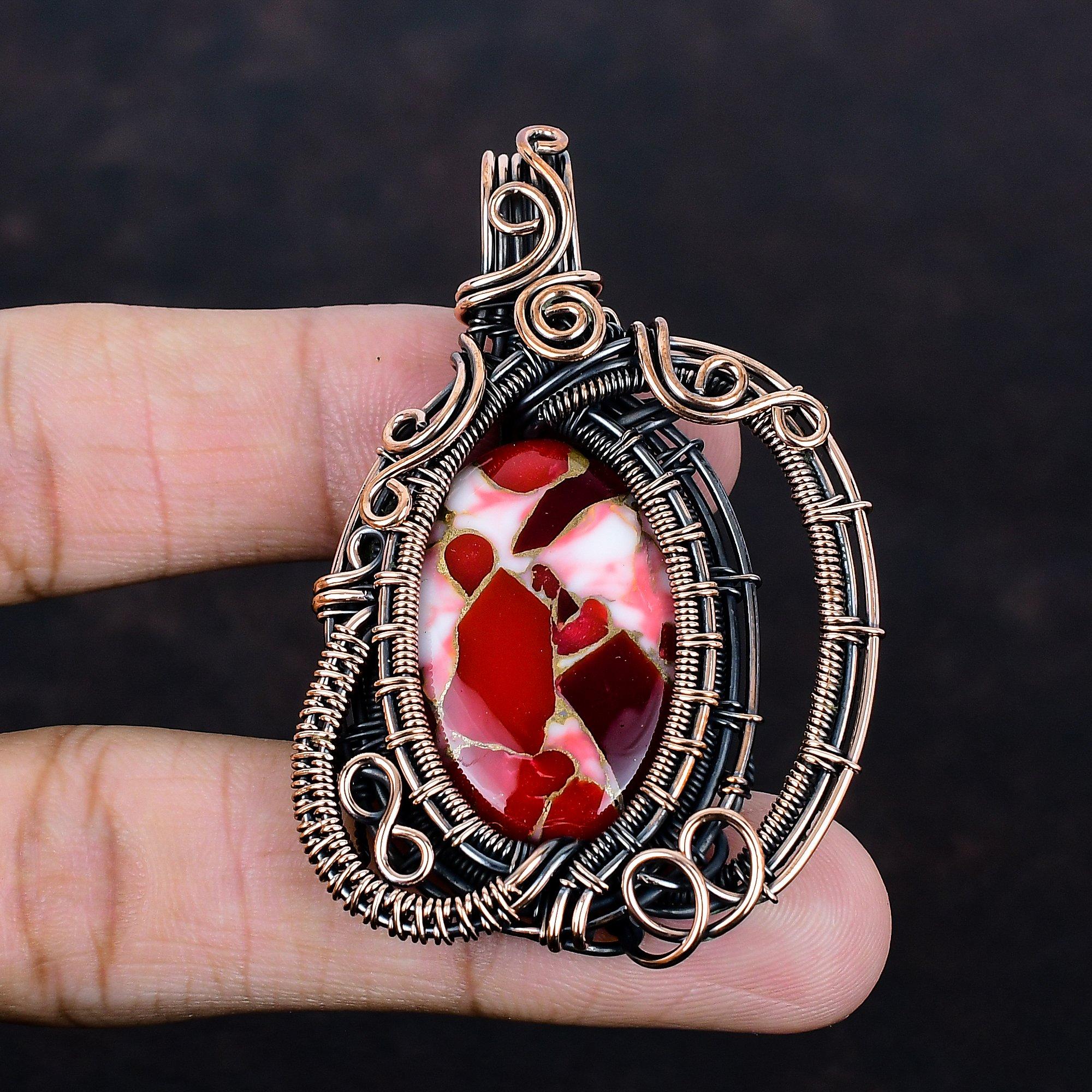 Kingman roter Mohave Kupfer Türkis Anhänger Kupferdraht gewickelter Anhänger Edelsteinanhänger Kupferdraht Schmuck Geschenke für ihn handgefertigter Anhänger