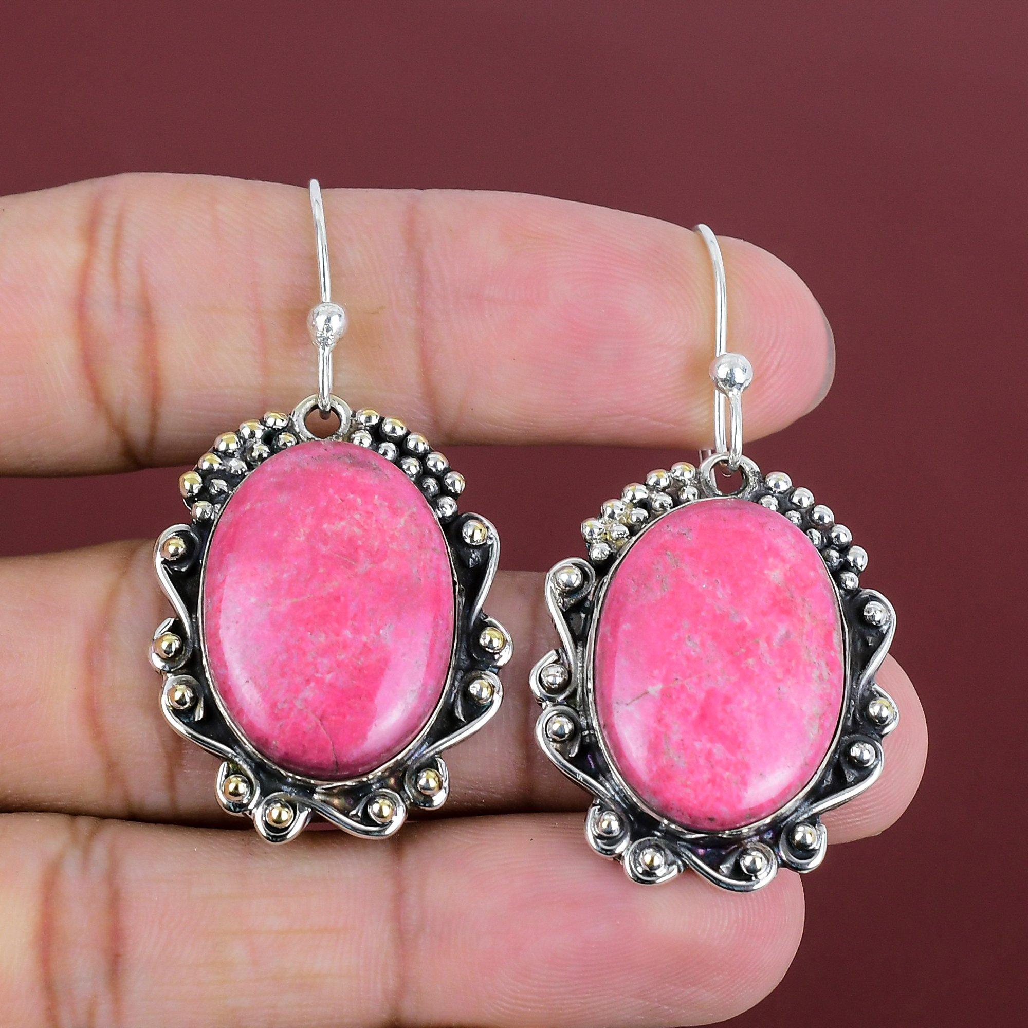 Thulite Earring 925 Sterling Silver Earring Amazing Jewelry Genuine Gemstone Earring Handmade Thulite Jewelry Gifts For Women Unique Earring