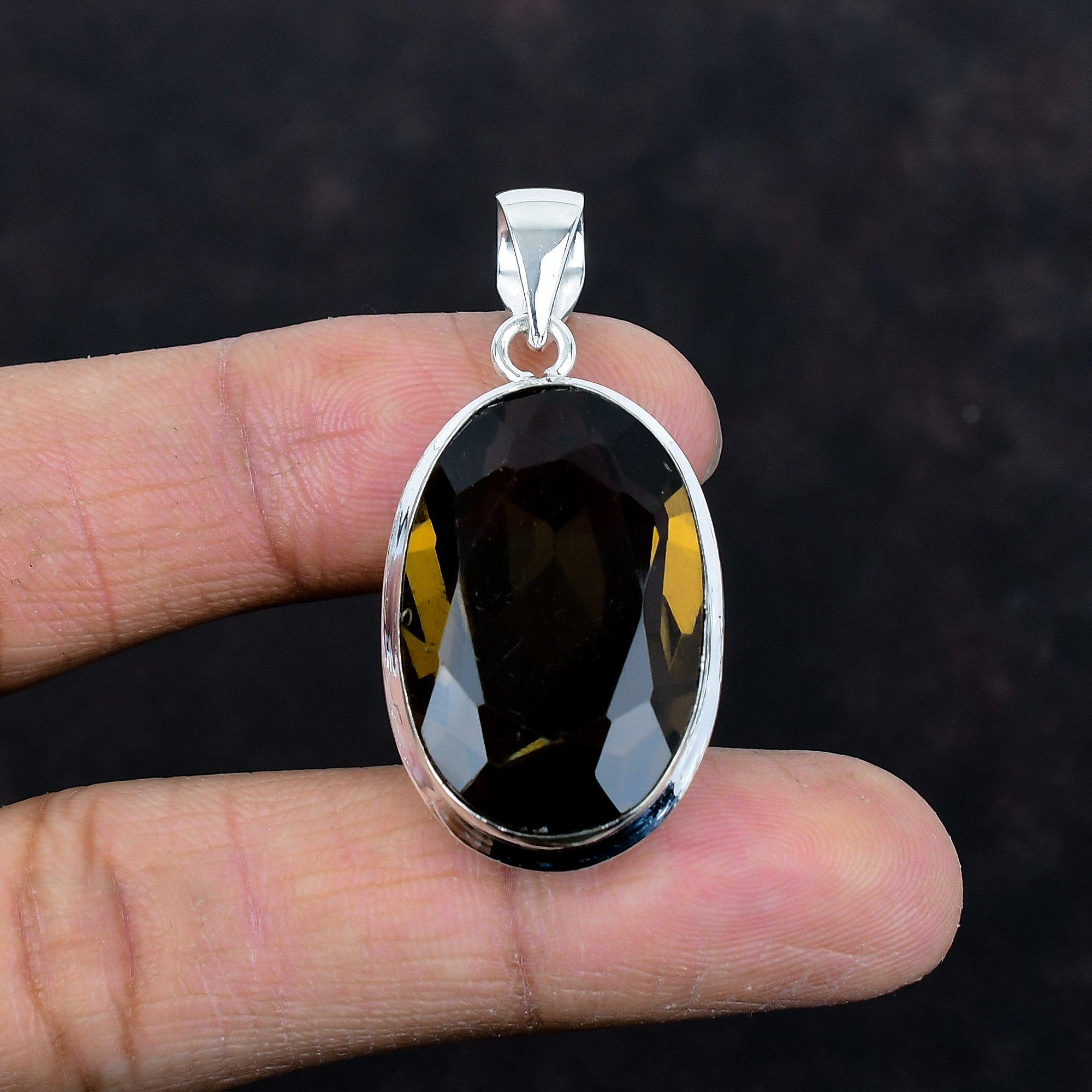 Faceted smoky quartz pendant natural gemstone pendant handmade jewelry 925 sterling silver pendant unique pendant decent jewelry for gifts