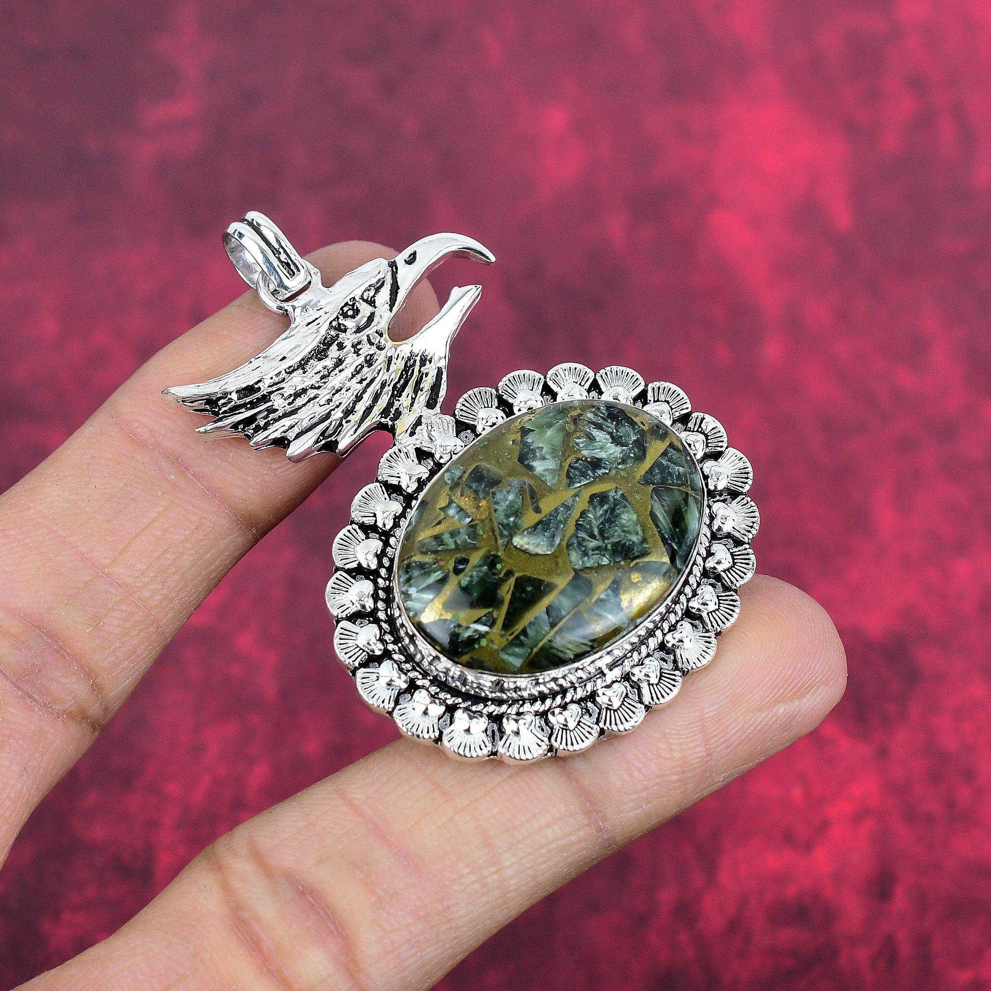 Copper Seraphinite Pendant, 925 Solid Sterling Silver Gemstone Jewelry, Handmade Pendant, For Thanksgiving