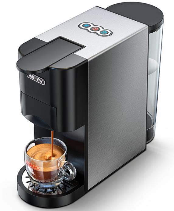 HiBREW Coffee Machine 5in1 Multiple Capsule Espresso Dolce Milk&Nespresso&ESE Pod&Powder Coffee Maker Stainless Metal H3A