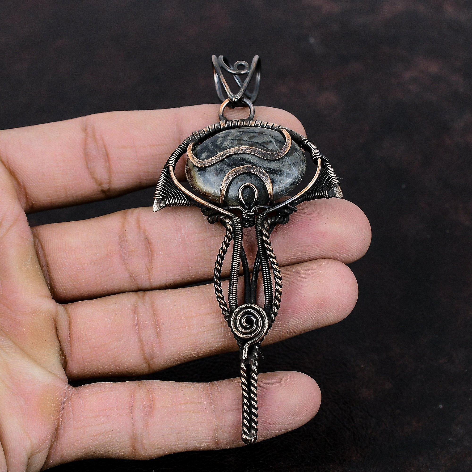 Pandantiv Jasp Picasso, Pandantiv Înfășurat în Sârmă de Cupru, Bijuterii Boho Handmade, Pandantiv cu Piatră Prețioasă Foarte Frumos, Bijuterii Uimitoare din Cupru, Cadou Pentru Mamă