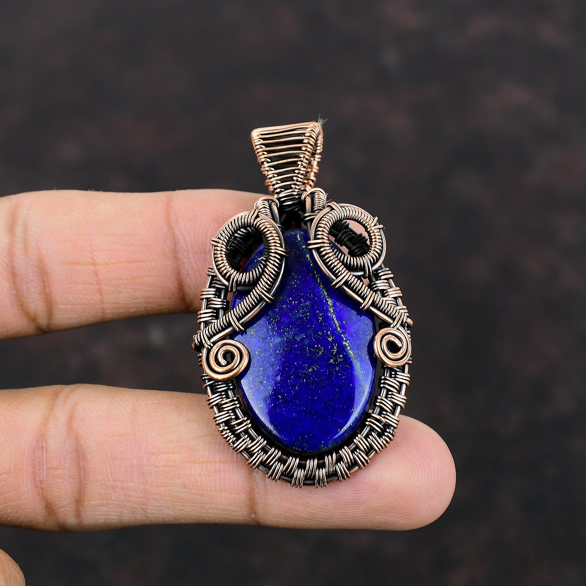 Pandantiv Lapis Lazuli Pandantiv Înfășurat în Sârmă de Cupru Bijuterii Antice Bijuterii din Cupru Lucrate Manual Pandantiv cu Piatră Prețioasă Autentică Cadou Pentru El Pandantiv Femei
