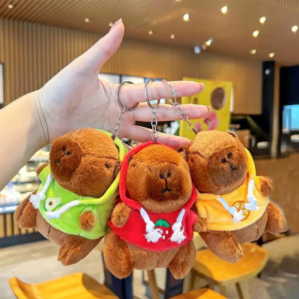 Cute Cartoon Capybara Pendant Keychain Plush Toy Doll Bag Hanging Ornaments Lovely Kapila Doll with Clothes Animal Keyring