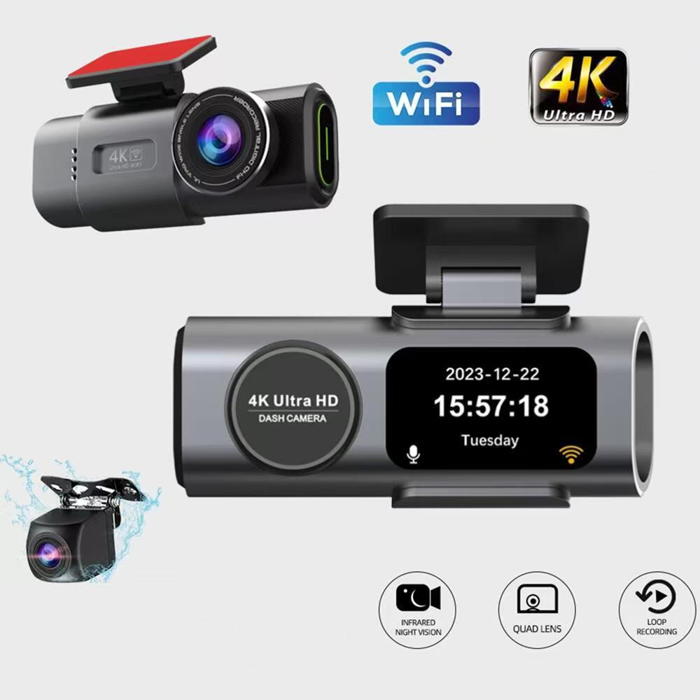 4K Dual Lens Driving Recorder with High-definition Ultra Wide Angle Night Vision, WiFi Front and Rear Dual Recording, GPS In Car Recording