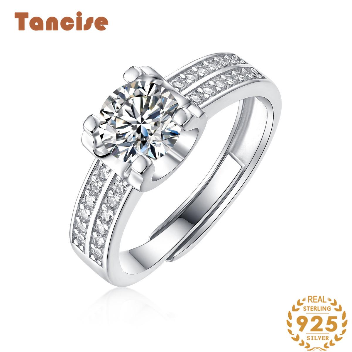 Tancise Classic 925 Sterling Silver  Moissanite Ring Ladies Jewelry Wedding Promise Party Gift