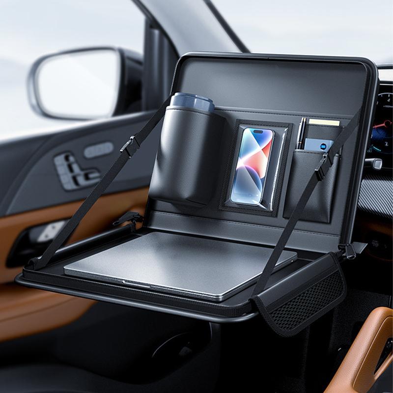SEAMETAL Držák na notebook do auta Kožený Závěsný stolek na notebook na zadní sedadlo auta Přenosný automatický počítačový stolek Jídelní držák na tablet Organizér na jídlo