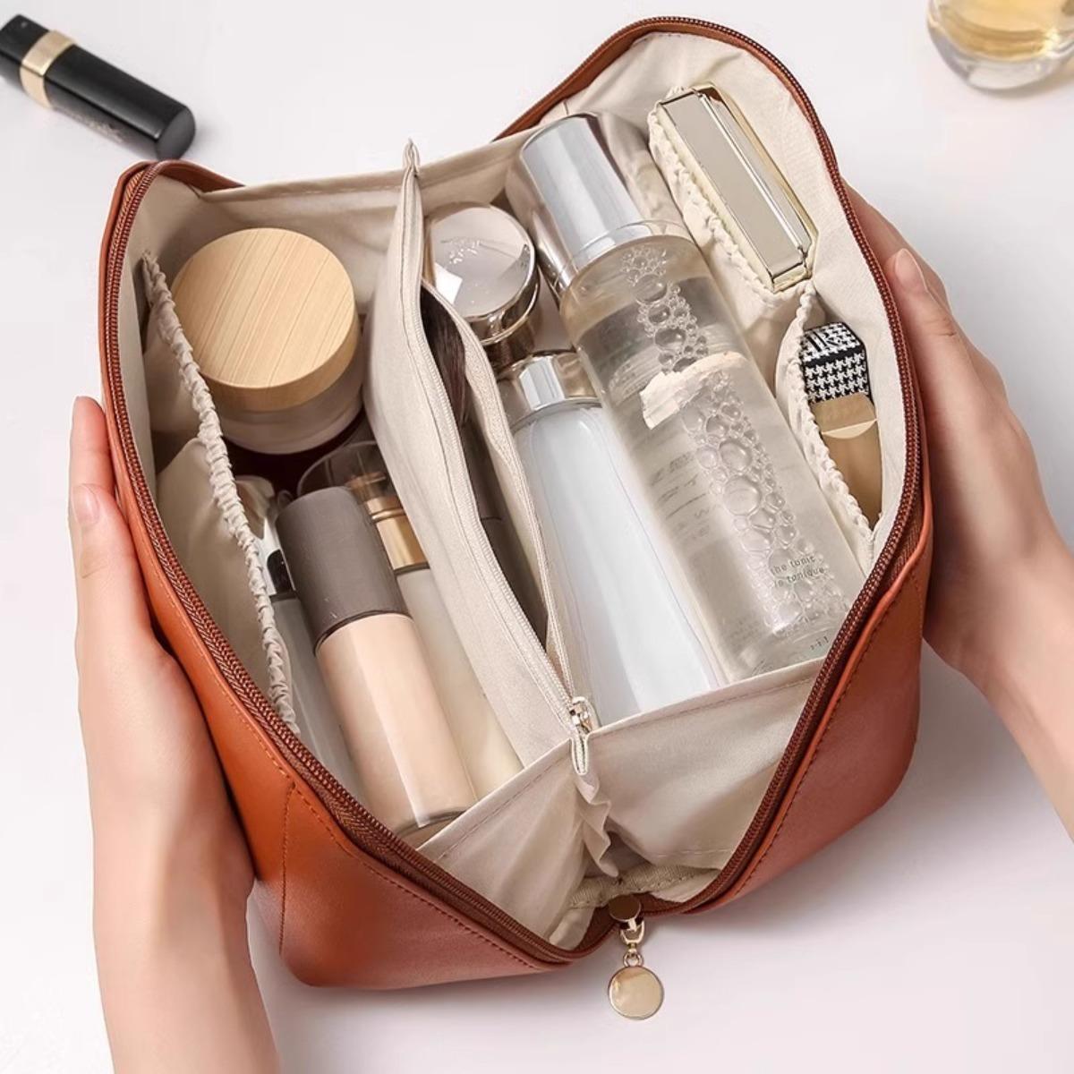 Bolsa Organizadora Multifuncional de Gran Capacidad con Apertura de Cremallera y Compartimentos de Almacenamiento Multicapa Incorporados, Bolsa de Maquillaje Organizadora, Bolsa para Artículos de Aseo, Bolsa de Almacenamiento