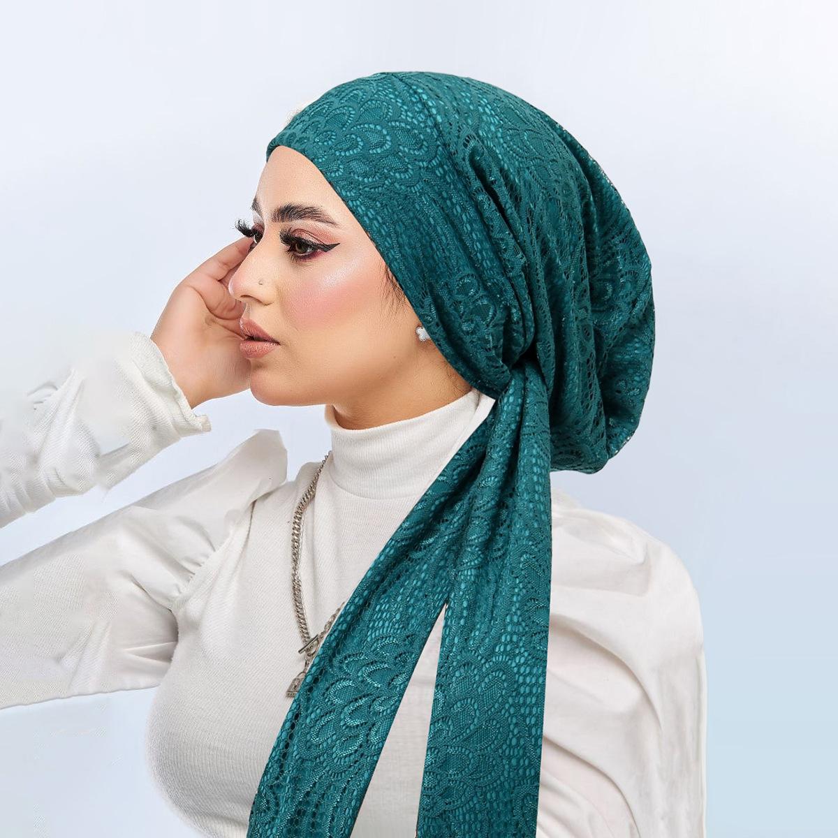 Double Layered Lace Women Hijab Stretch Muslim Turban Hat Headscarf Lady Bandana Underscarf Islamic Cap