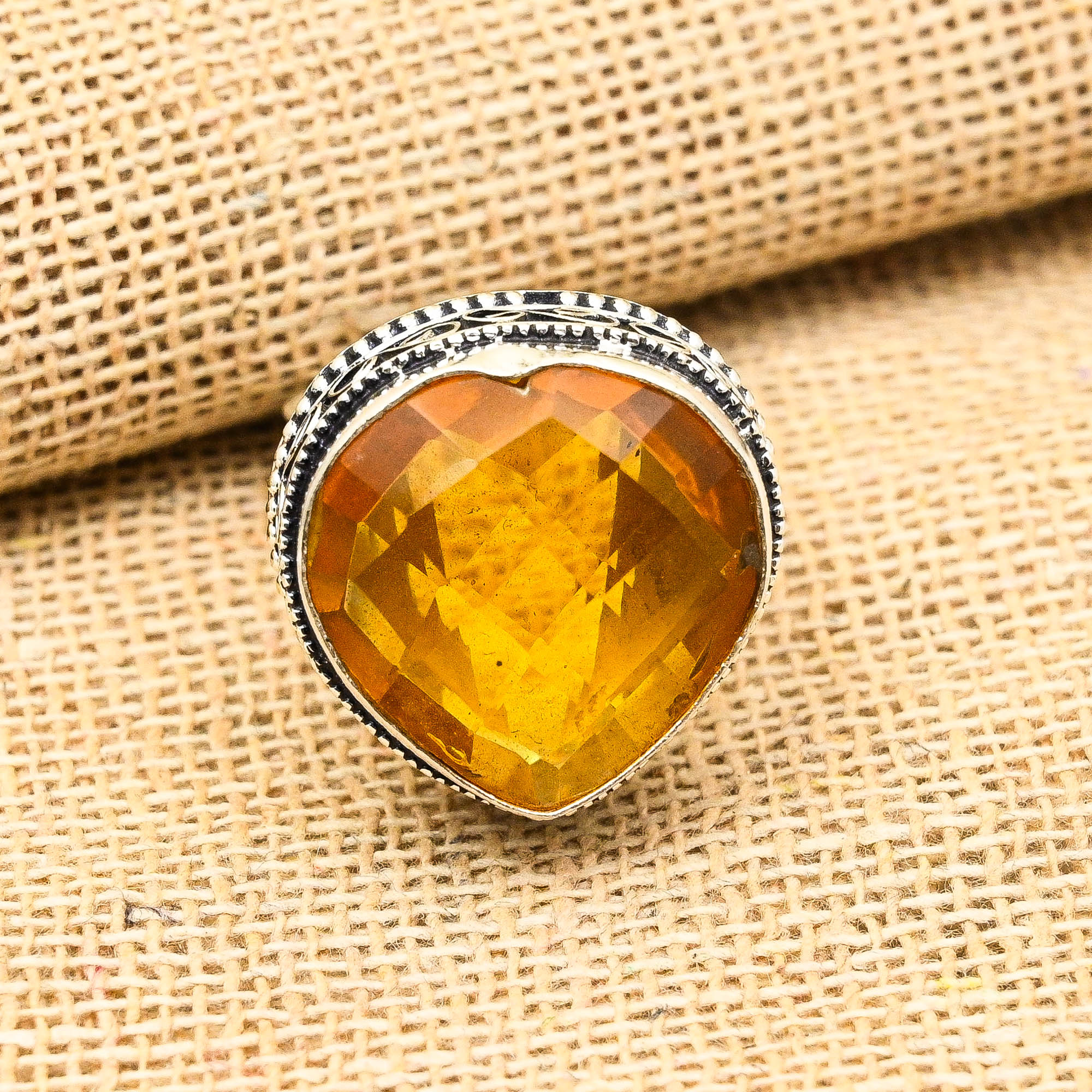 Drahokam Medový Topaz Stříbro 925 Ručně vyráběný Šperk Prsten ve tvaru Srdce pro Den díkůvzdání
