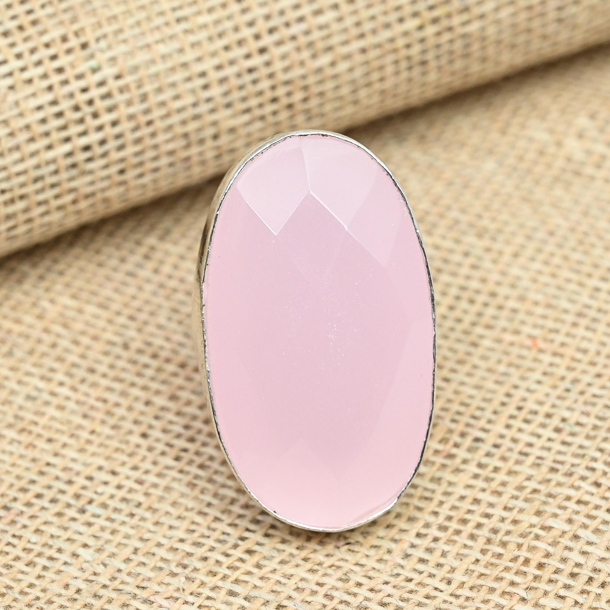 Faceted Pink Chalcedony 925 Sterling Silver Handmade Ring Women's Gift All Size