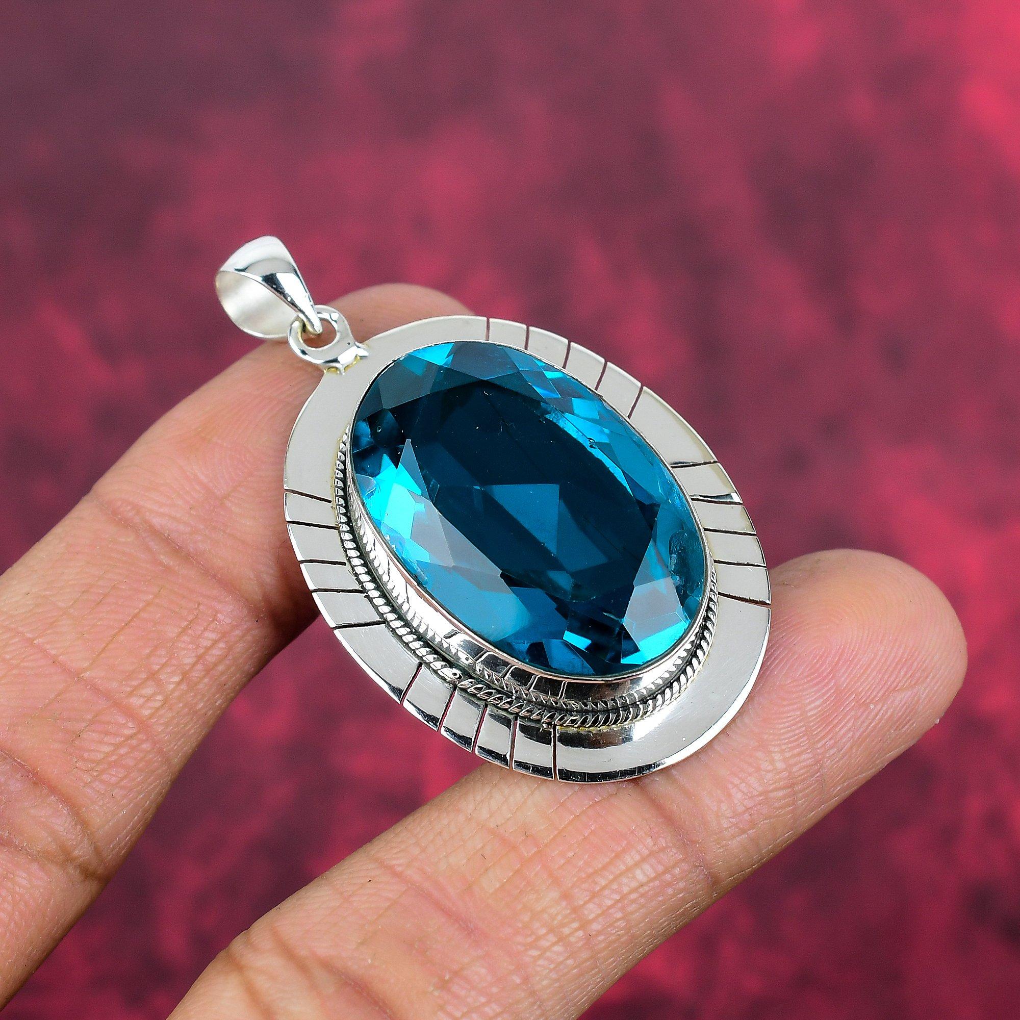 Indicolite Gemstone Pendant, 925 Solid Sterling Silver Pendant, Handmade Antique Jewelry, Gift For Mother Day