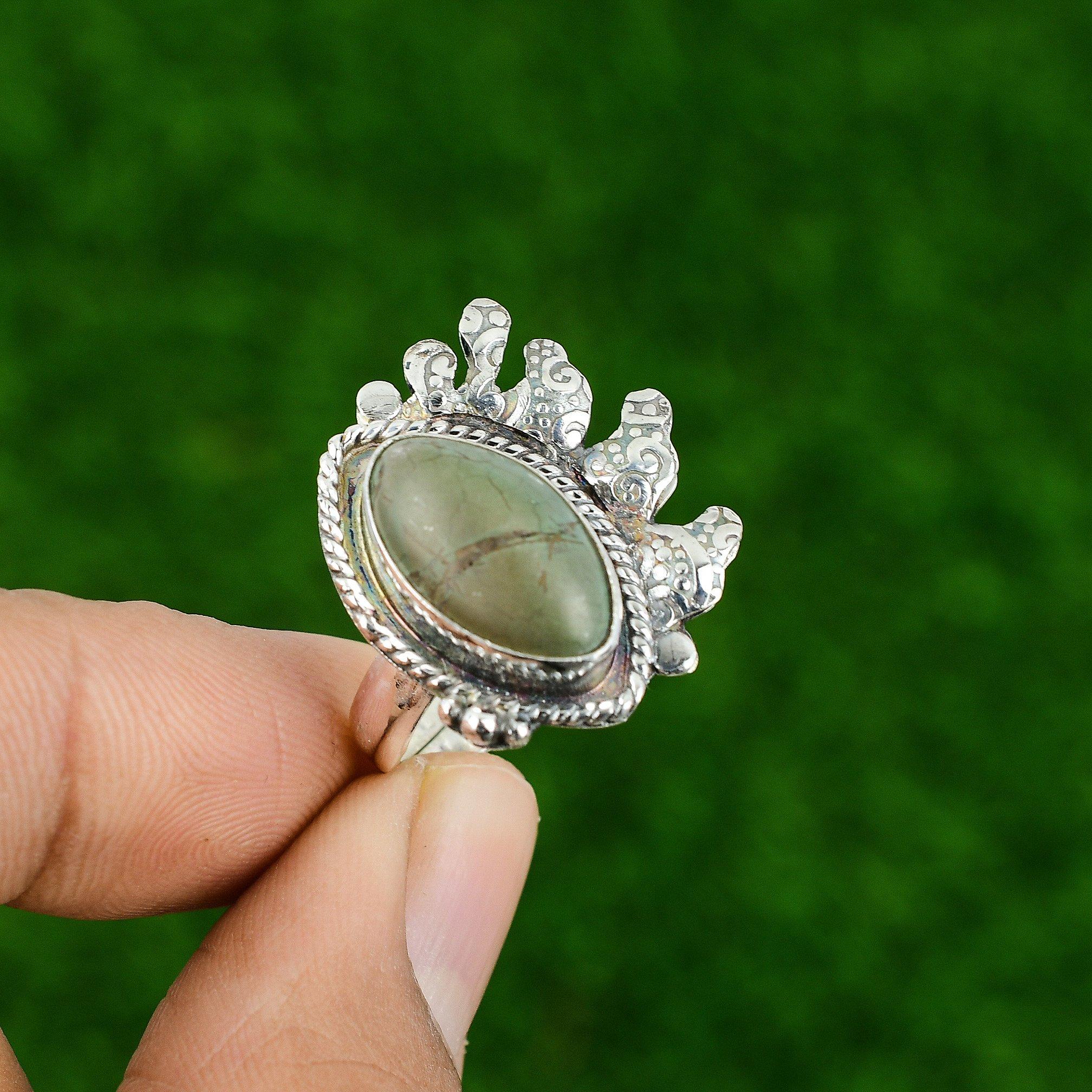 Natural Tibetan Turquoise Stackable Adjustable Ring 925 Silver For Women