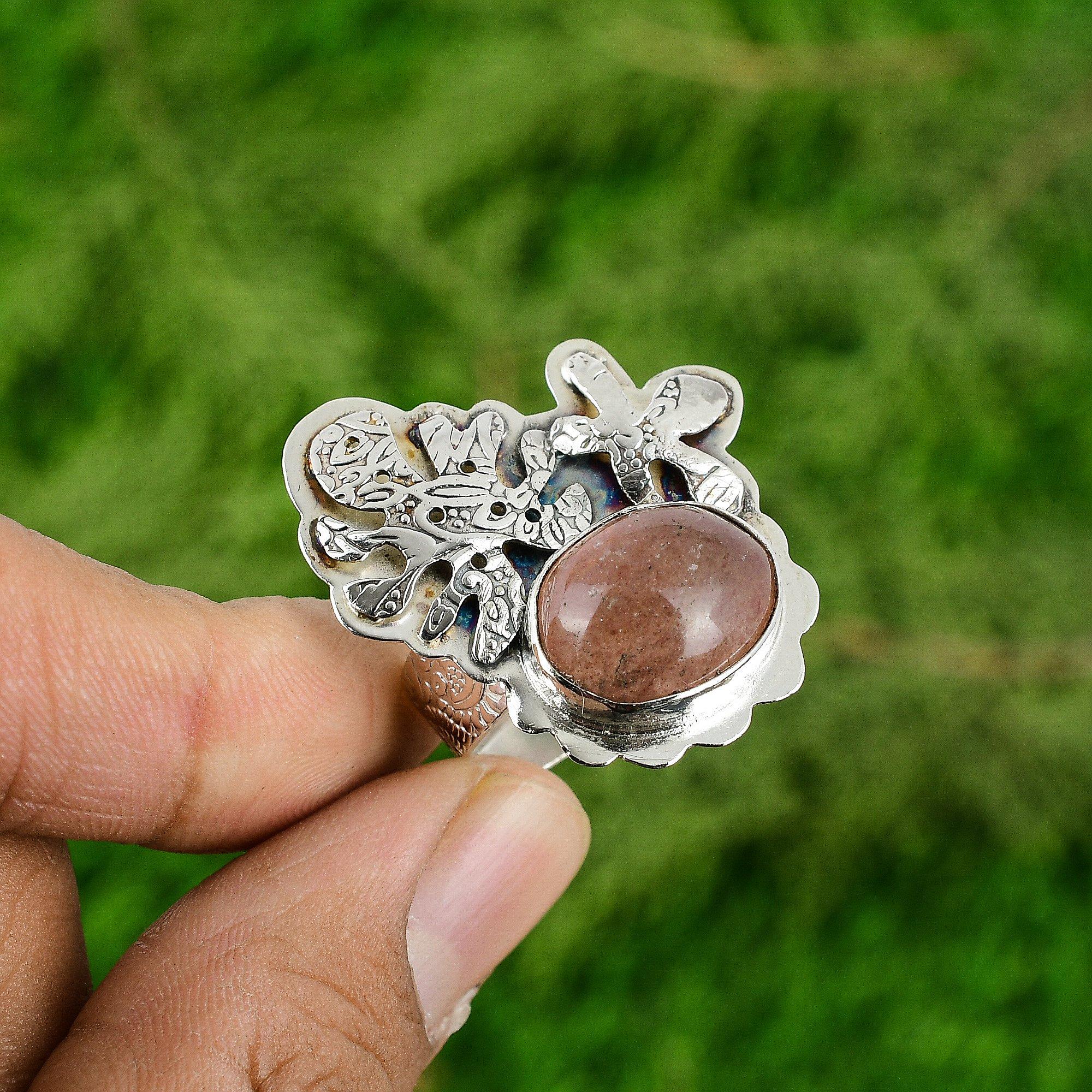 Womens day Sale 925 Silver Oval Sunstone Gemstone Mother Ethnic Stackable Ring