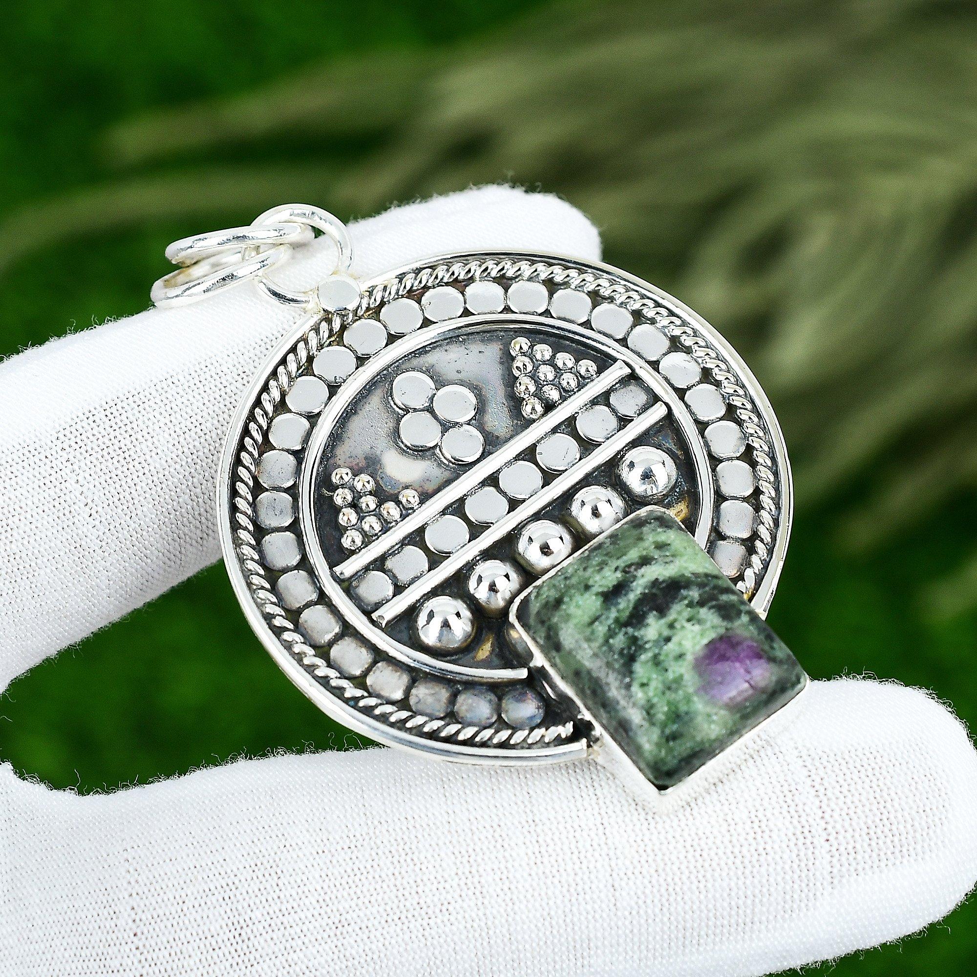 Friendship Day Sale 925 Sterling Silver Radiant Natural Ruby Zosite Wife Pendant