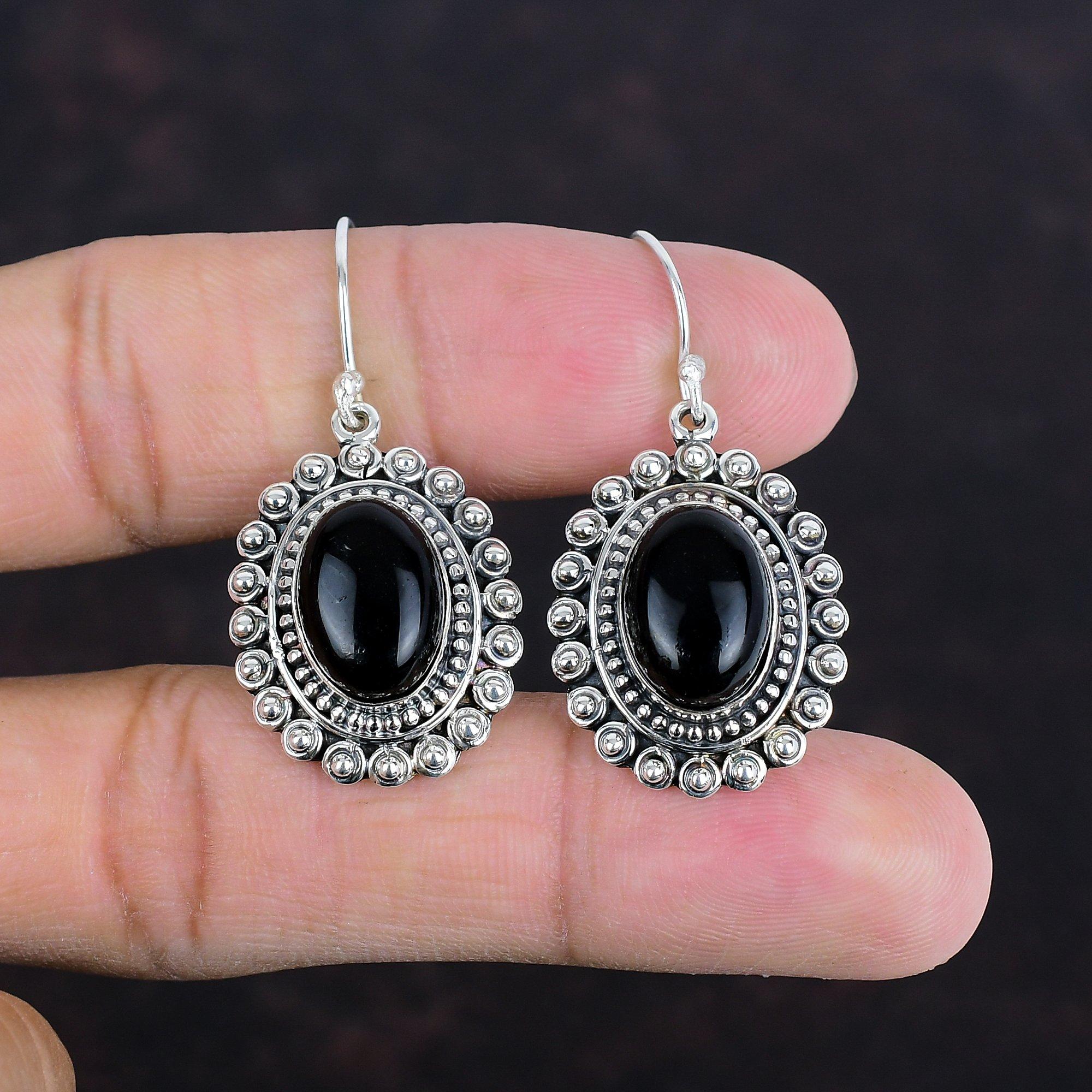 Black Onyx Earrings Vintage Earrings Handmade Real Gemstone Jewelry 925 Sterling Silver Earring Top Quality Black Onyx Jewelry Gifts For Her