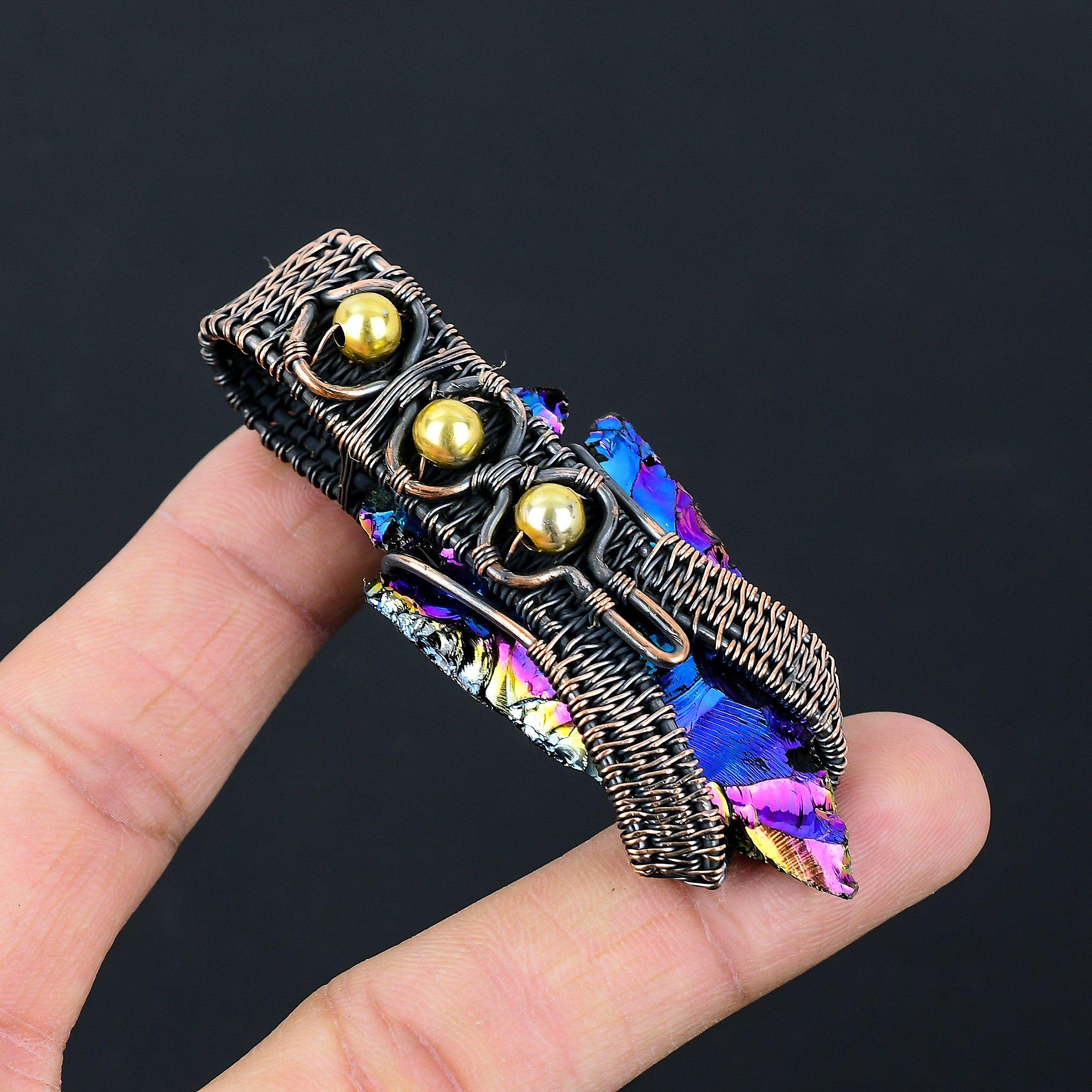 Titanium Druzy Gemstone Pure Copper Wire Wrapped Handmade Jewelry Pendant Gift
