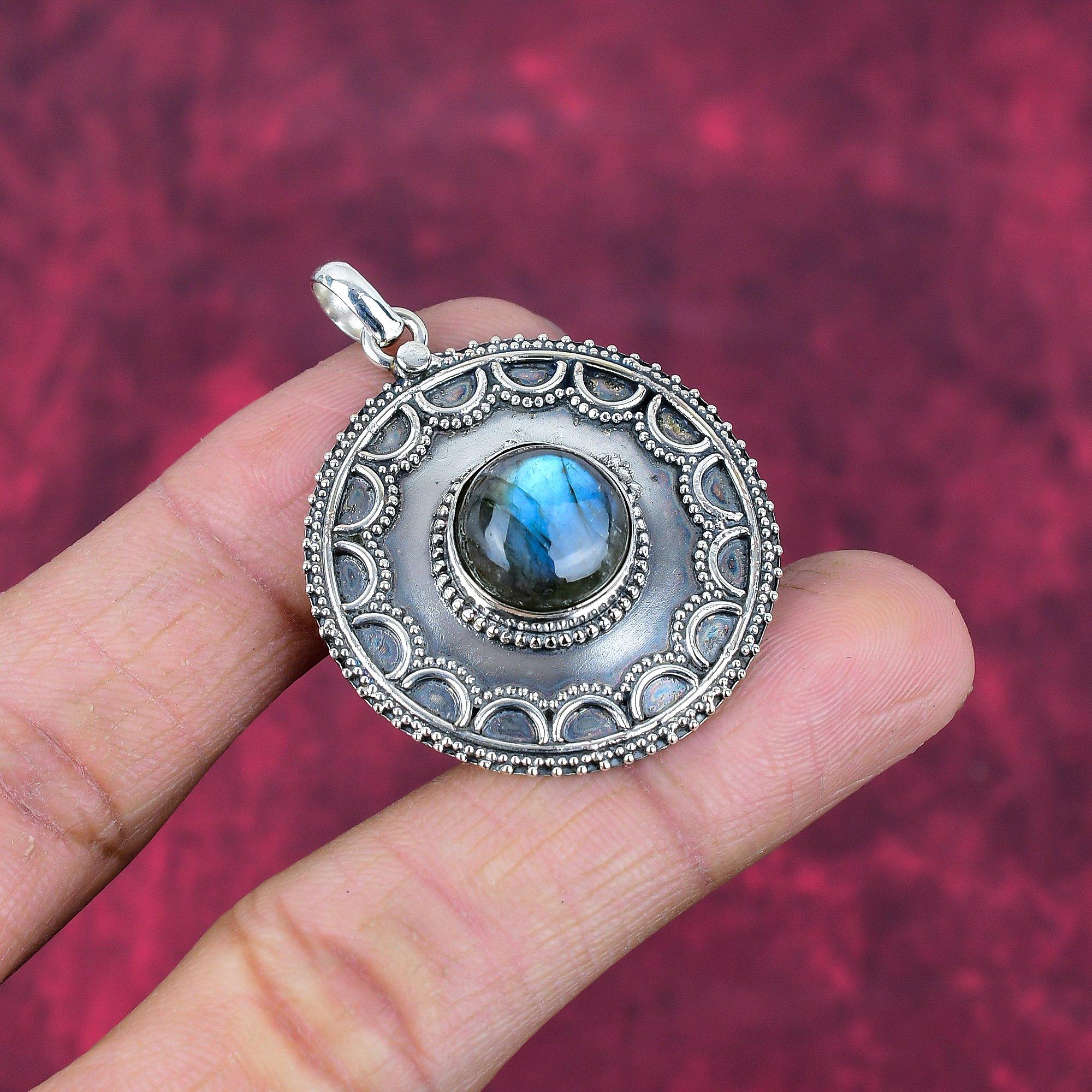 Colgante de labradorita, piedra preciosa hecha a mano, colgante de plata de ley 925, joyería antigua, para regalo, joyería de plata.