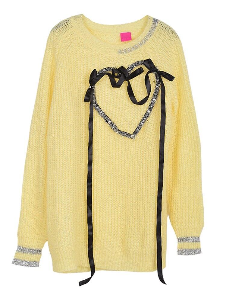 Xitao Mode Pullover Lose Stricken Spleißen Verband Bogen Herz Muster Frauen Pullover LDD2226