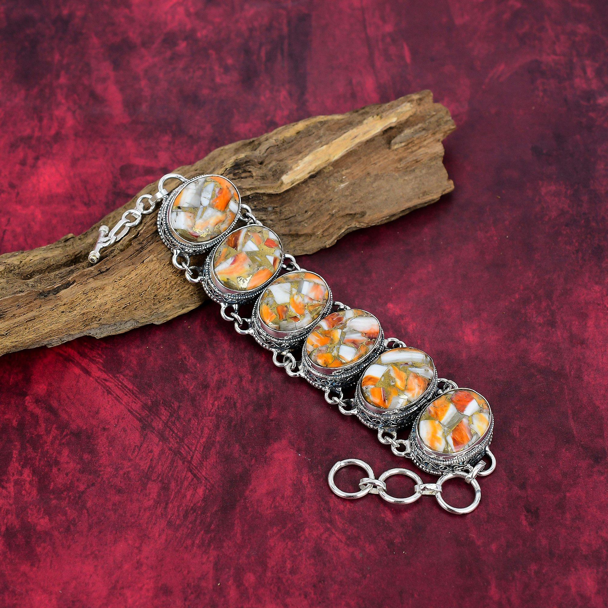 Orange Spiny Oyster Bracelet, 925 Sold Sterling Silver Gemstone Jewelry, Handmade Bracelet Amazing Jewelry, Gift For Her