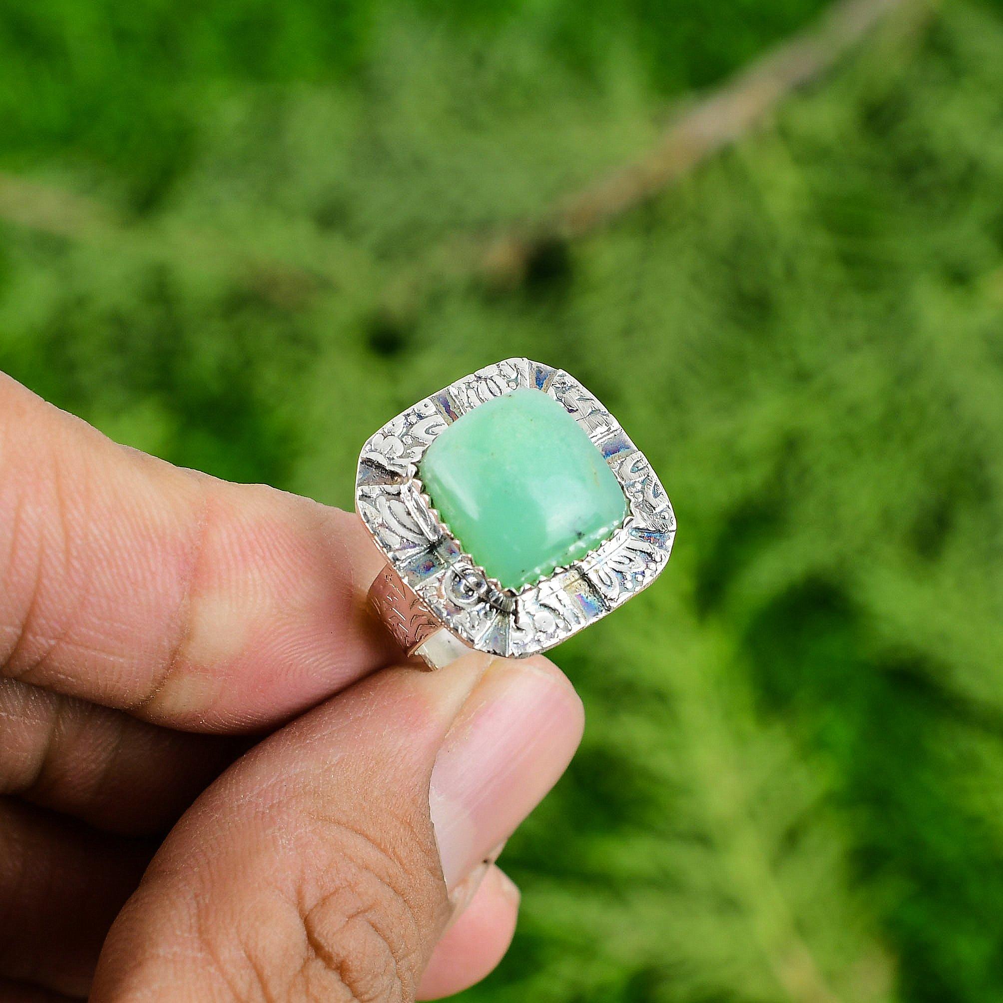 Thanks Giving Day Deal 925 Silver Chrysoprase Gemstone Solitaire Ring Jewelry