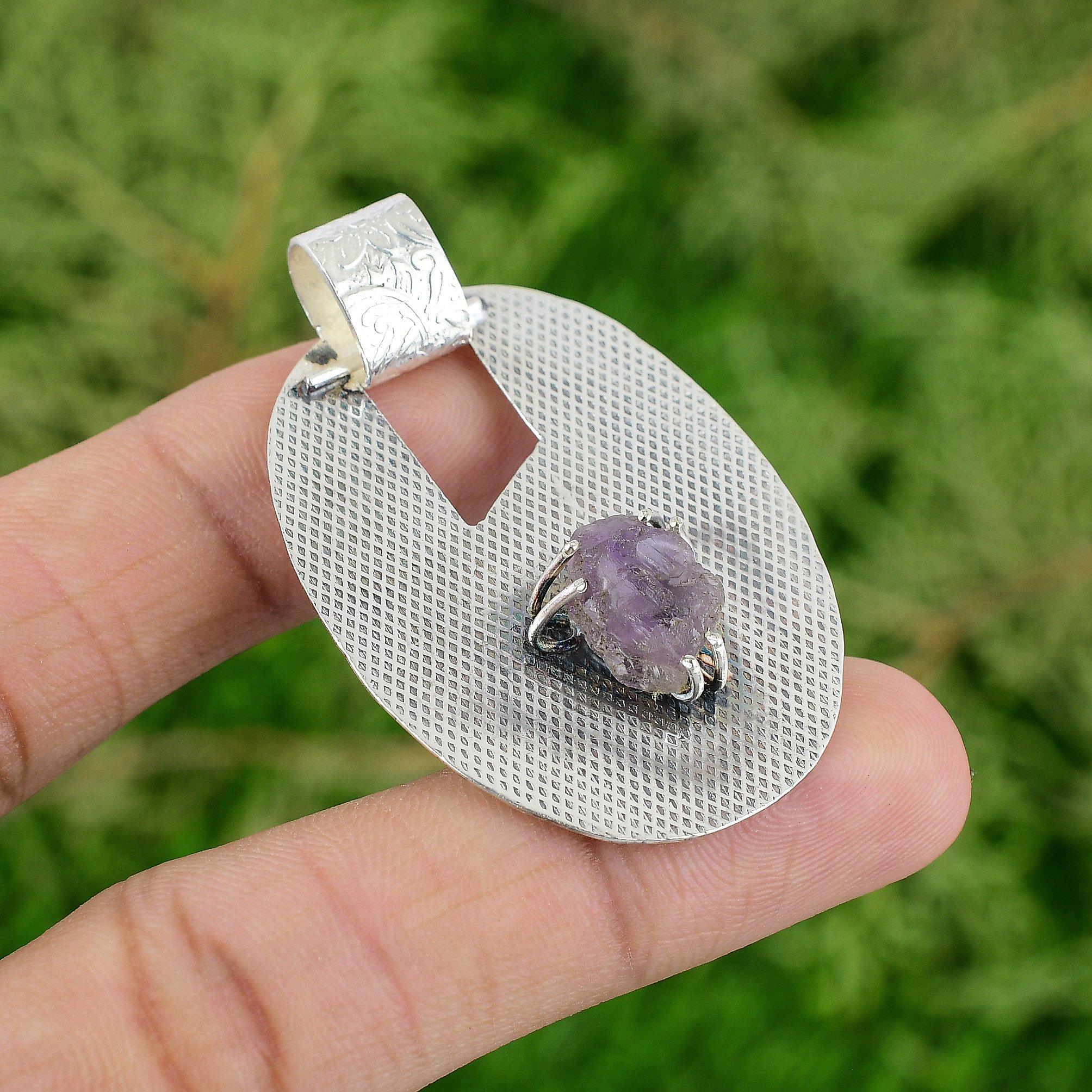Daughters Day Deal 925 Silver African Amethyst Rough Gemstone Pendant Jewelry