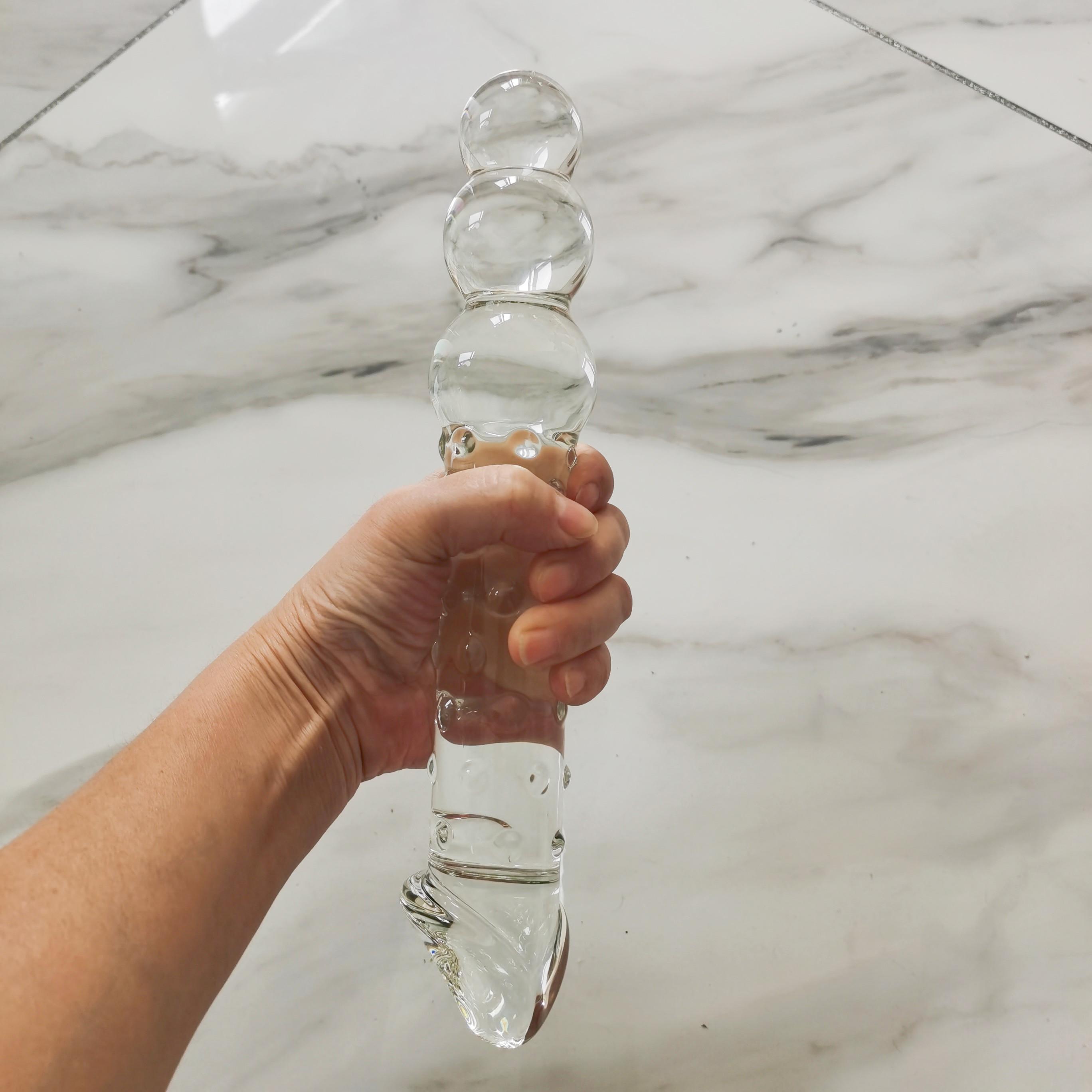 VaHppy Large Glass Anal Plugs Double-ended Anal Pulling Beads Rounded Rransparent Sex Toys Masturbators For Women Gay Dildos