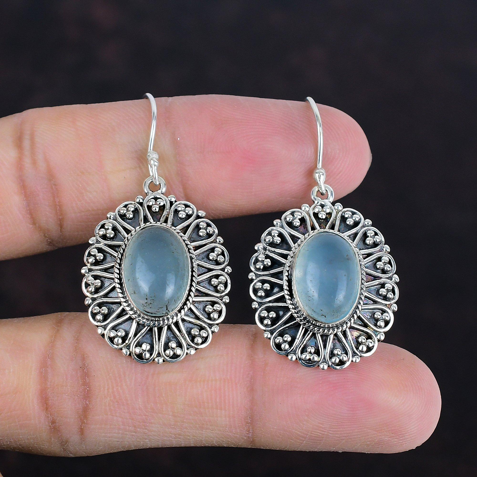 Cercei cu acvamarin, bijuterii din pietre prețioase, cercei vintage lucrați manual, cercei din argint 925, bijuterii din acvamarin, cercei cu piatră prețioasă, cadouri pentru mama