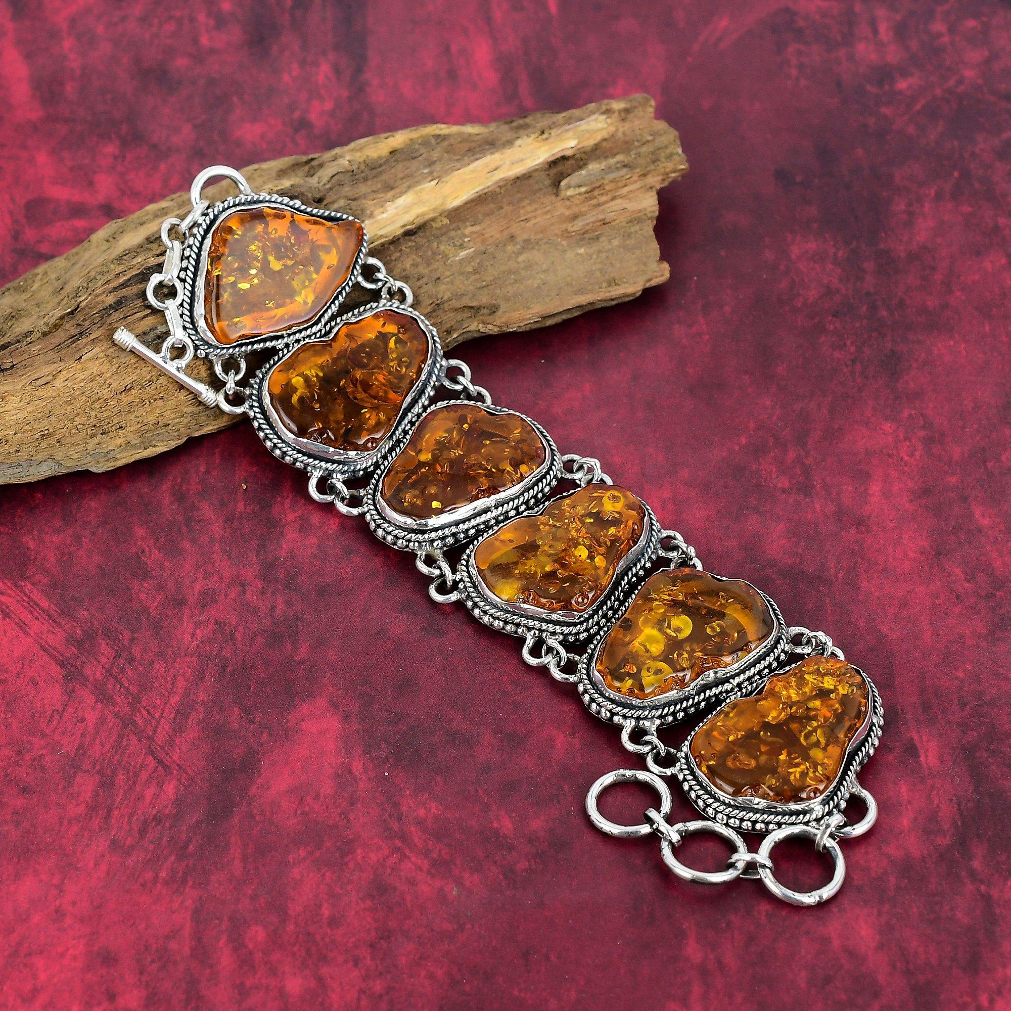 Natürliches baltisches Bernstein Armband 925 Sterling Silber Armband, verstellbares Kettenarmband handgemachter Edelstein Schmuck Geschenk für Sie
