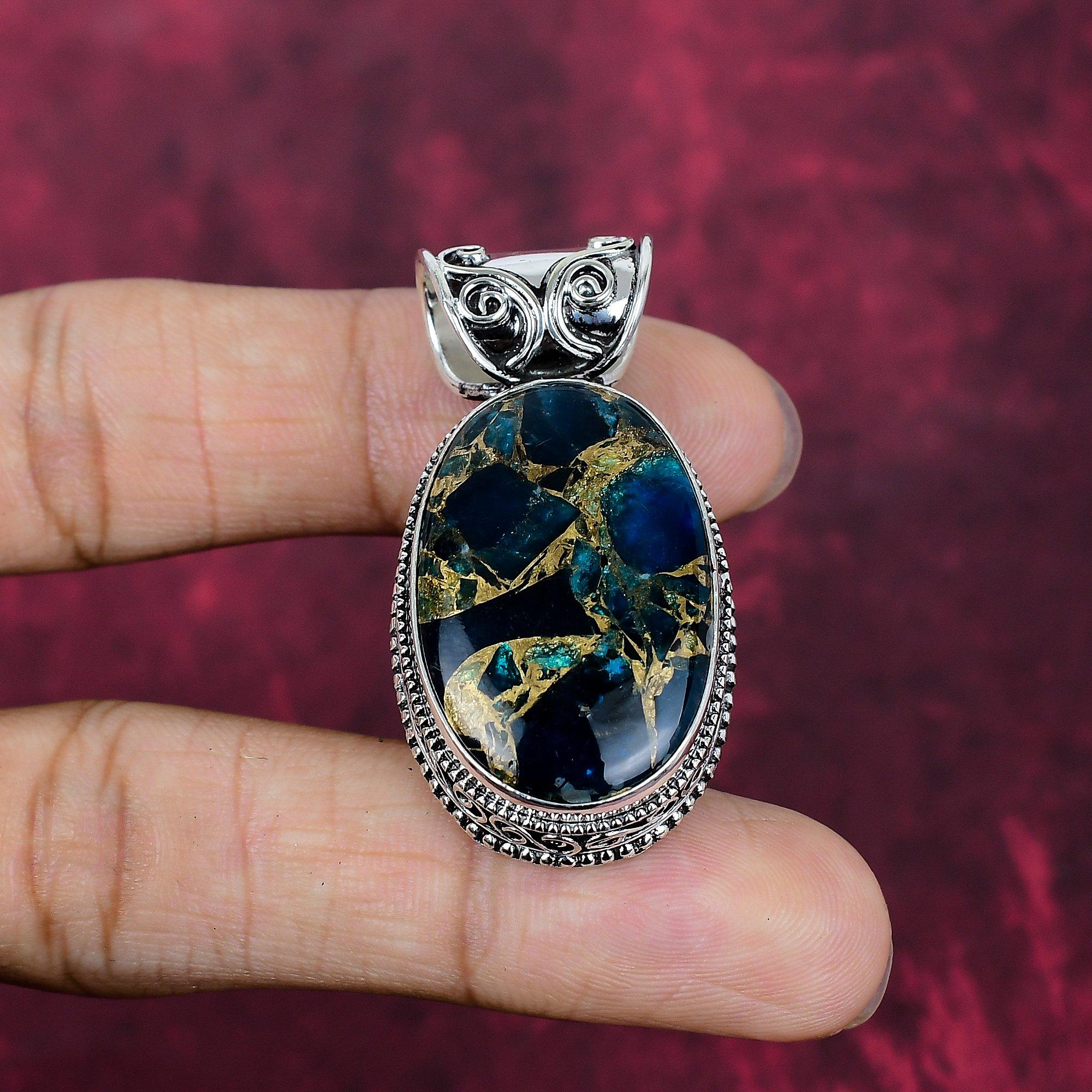 Copper Apatite Handmade Gemstone Pendant, 925 Solid Sterling Silver Pendant Antique Jewelry, For Engagement Gift